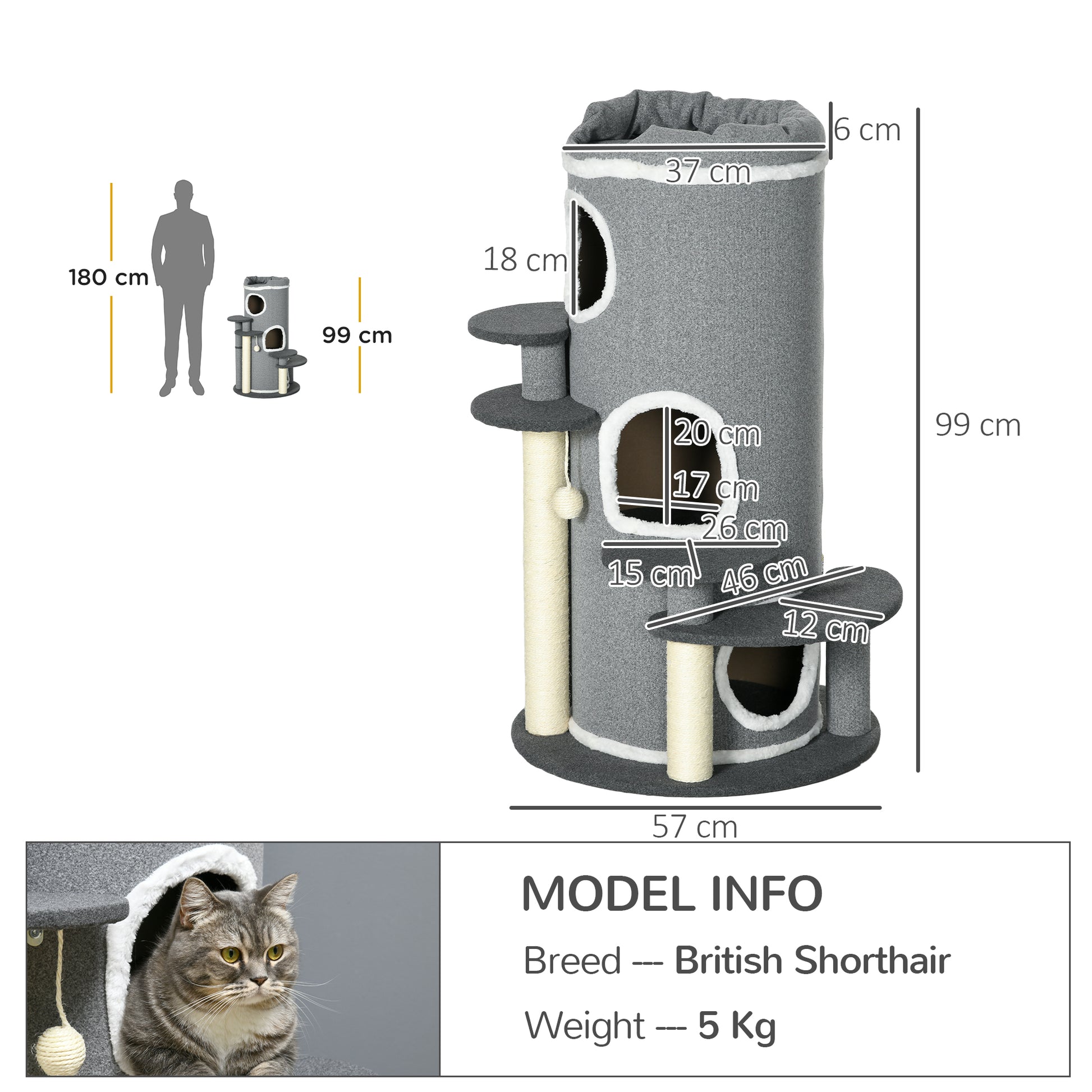 PawHut Barrel-Designed Cat Tree with Scratching Posts and Cozy Platforms in Grey - ALL4U RETAILER LTD