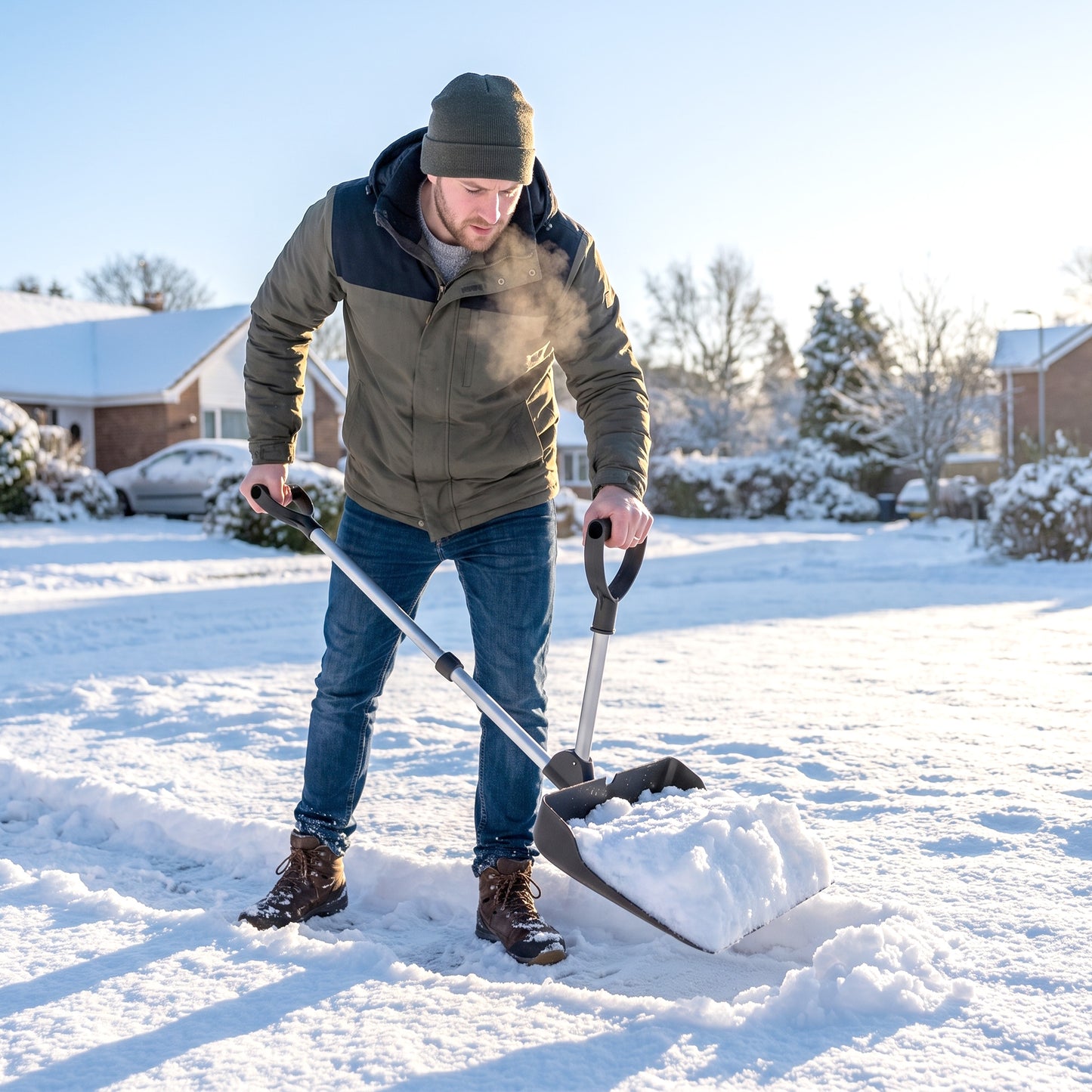 Outsunny Heavy Duty Snow Shovel With Assist Handle And 45Cm Wide Blade