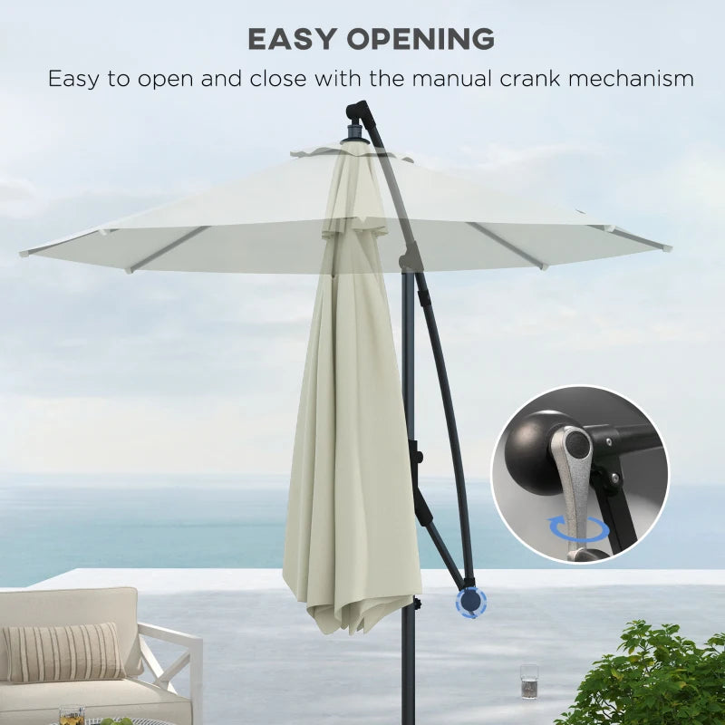 Outsunny 3m Cantilever Parasol - Cream Round Hanging Patio Umbrella with Cross Base, Crank Handle, Tilt, and 8 Ribs for Outdoor Pool, Garden, Balcony - ALL4U RETAILER LTD