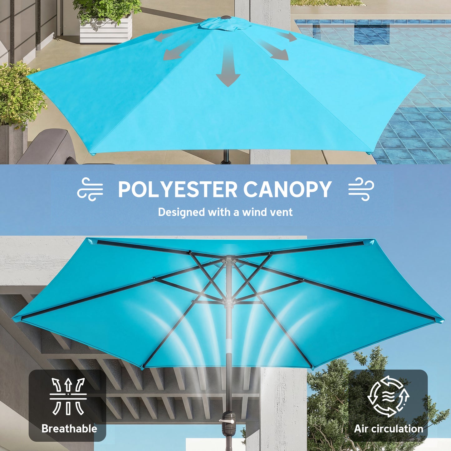 Outsunny 2.6 m Garden Parasol Umbrella With Aluminium Pole Outdoor Patio Umbrella With Tilt And Crank Vent Blue