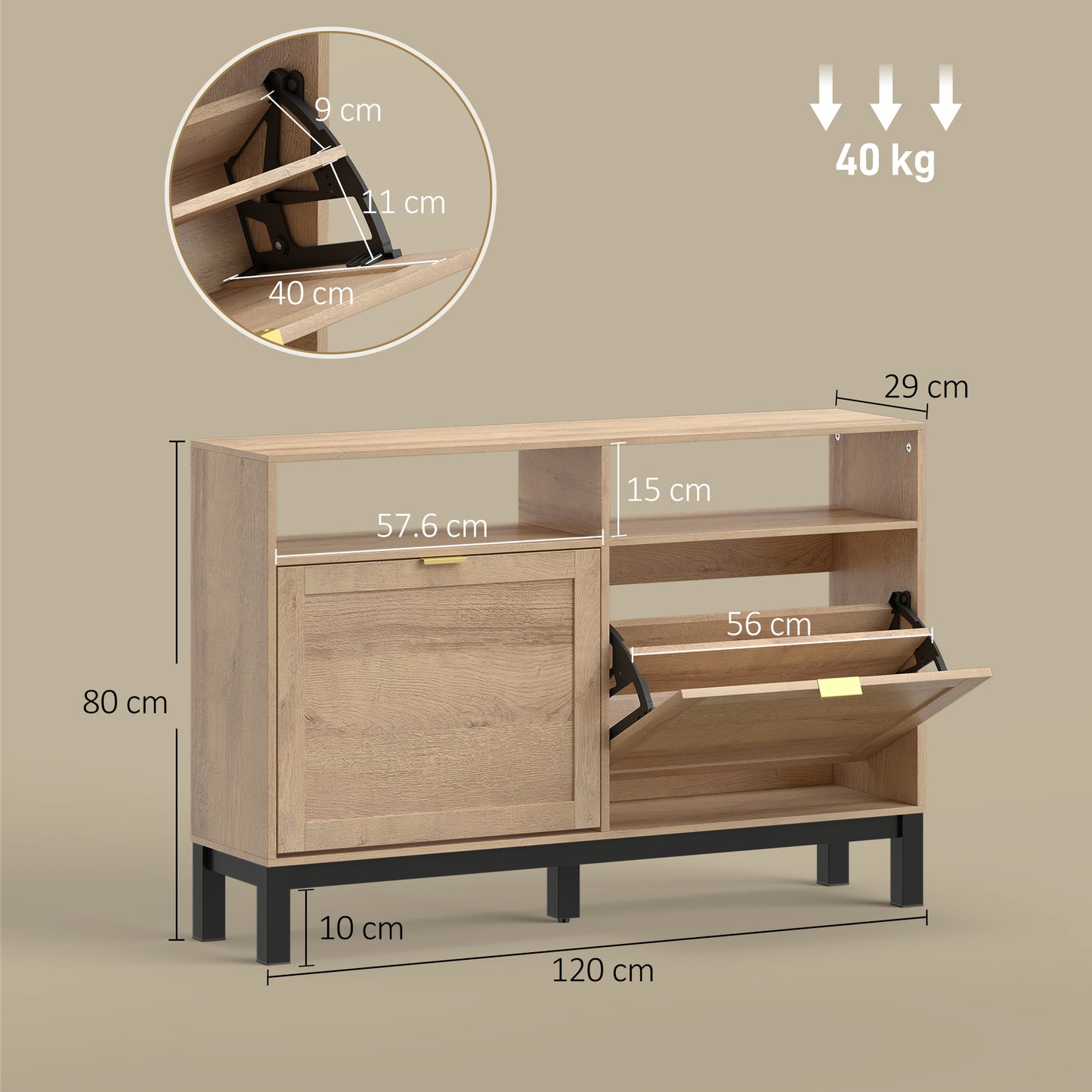 HOMCOM Walnut Brown Shoe Cabinet With 2 Flip Down Drawers Narrow Entryway Hallway Shoe Storage