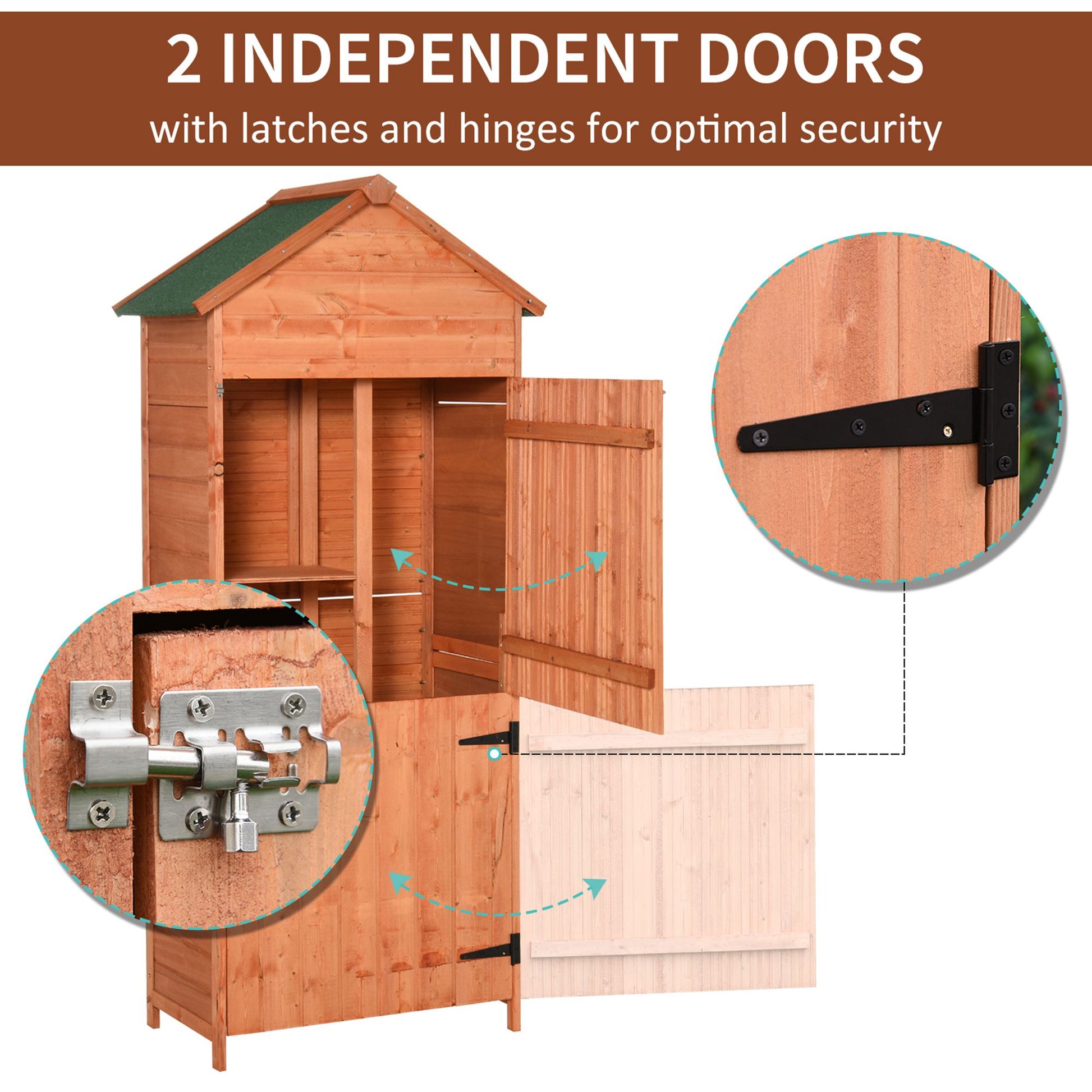 Outsunny Teak Wooden Garden Storage Shed with Apex Roof and Shelves - 89W x 50D (cm) - ALL4U RETAILER LTD