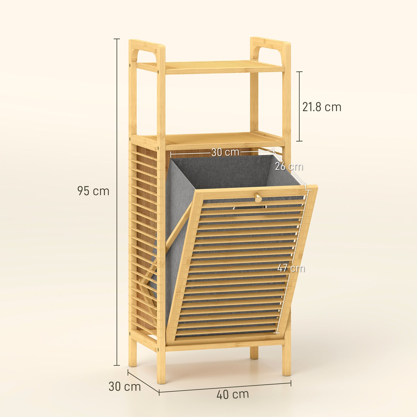 HOMCOM Bamboo Laundry Cabinet With Slatted Door And Tilt Out Hamper Removable Liner Bag Natural Wood Finish 40x30Dx95cm