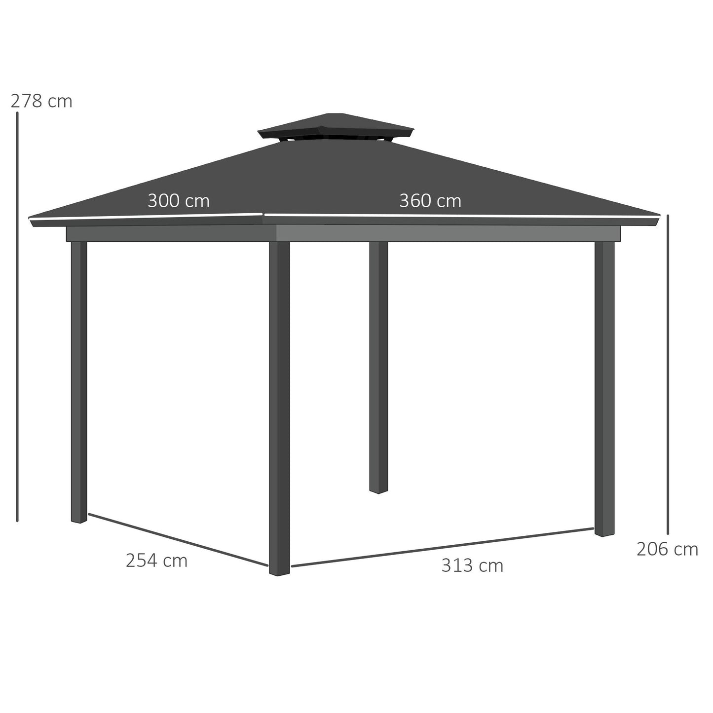 Outsunny 3.6 x 3 (m) Outdoor Polycarbonate Gazebo, DoubleÂ Roof Hard Top Gazebo with NettingsÂ &Â Curtains for Garden, Lawn, Patio - ALL4U RETAILER LTD