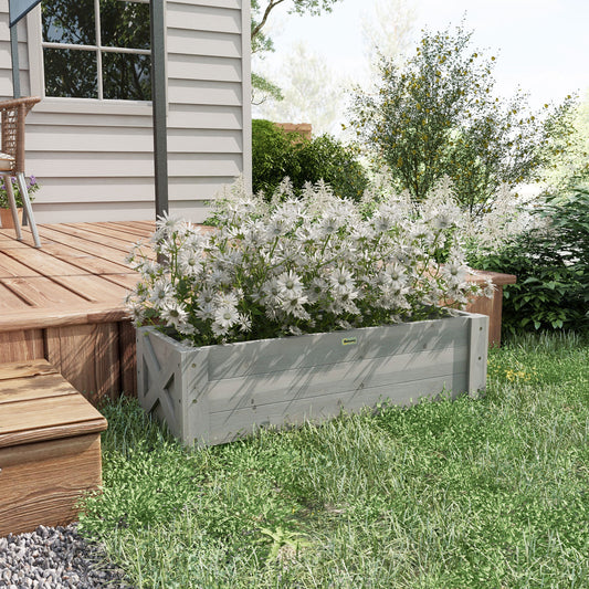 Outsunny 58L Garden Raised Bed Planter Fir Wood Outdoor Patio For Flowers And Vegetables Grey 100 By 36 By 36 Cm