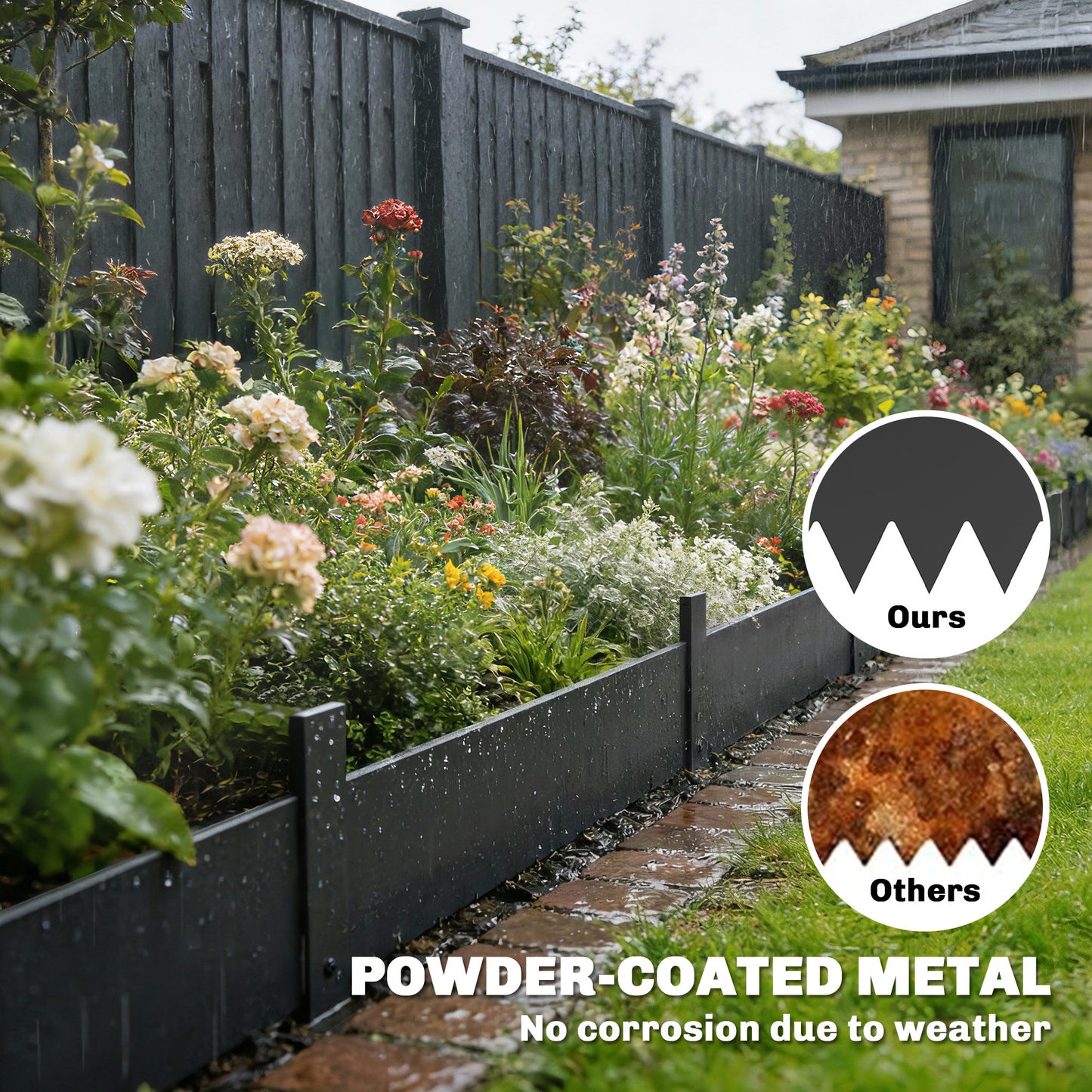Outsunny 5 Pcs Metal Garden Fence Panels Picket Fence 115x20cm Weatherproof Black