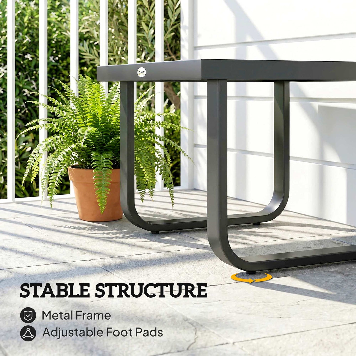 Outsunny Outdoor Garden Coffee Table With Rectangular Tempered Glass Top And Adjustable Foot Pads