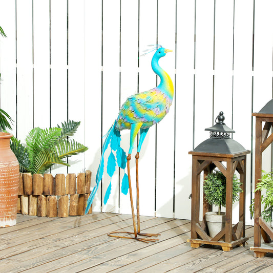 Outsunny Peacock Garden Statue Metal Ornament With Stakes For Patio Pond Landscape Outdoor Decor Multi Colour