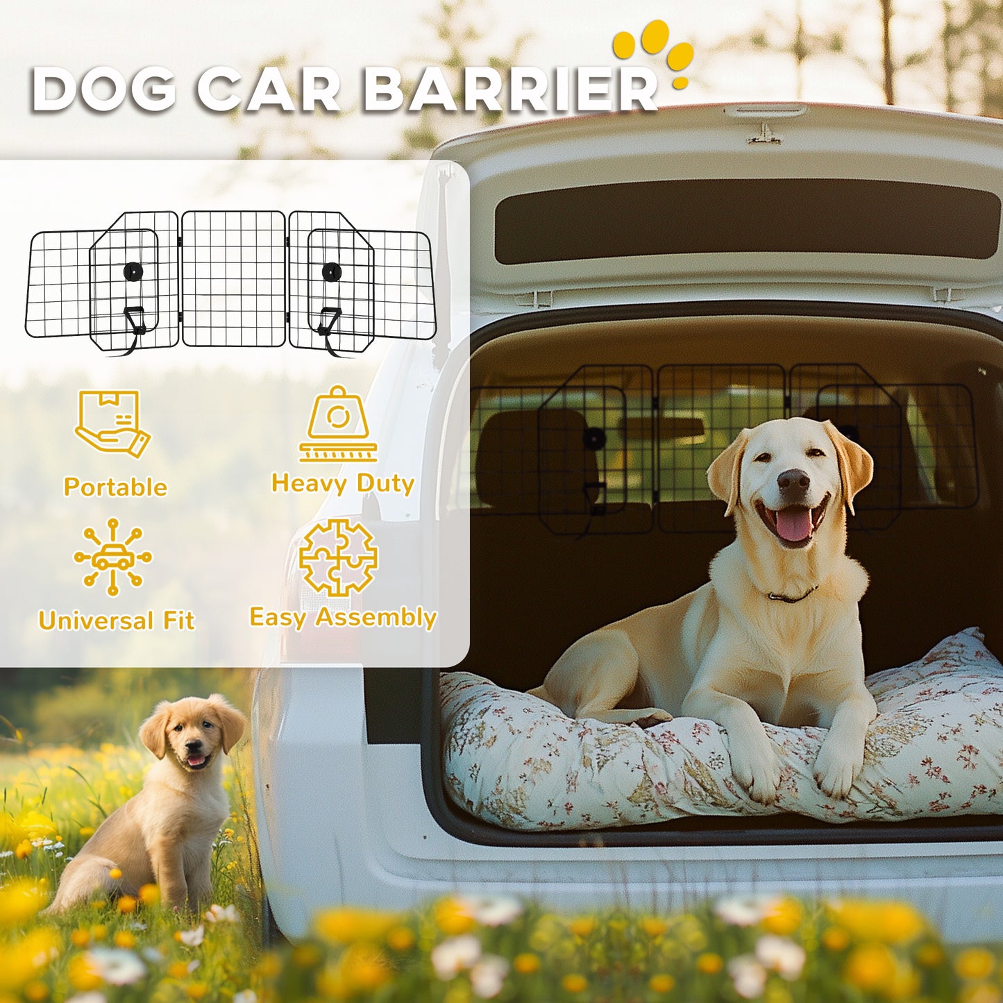 PawHut Adjustable Car Dog Barrier – Fits 93-150cm Width