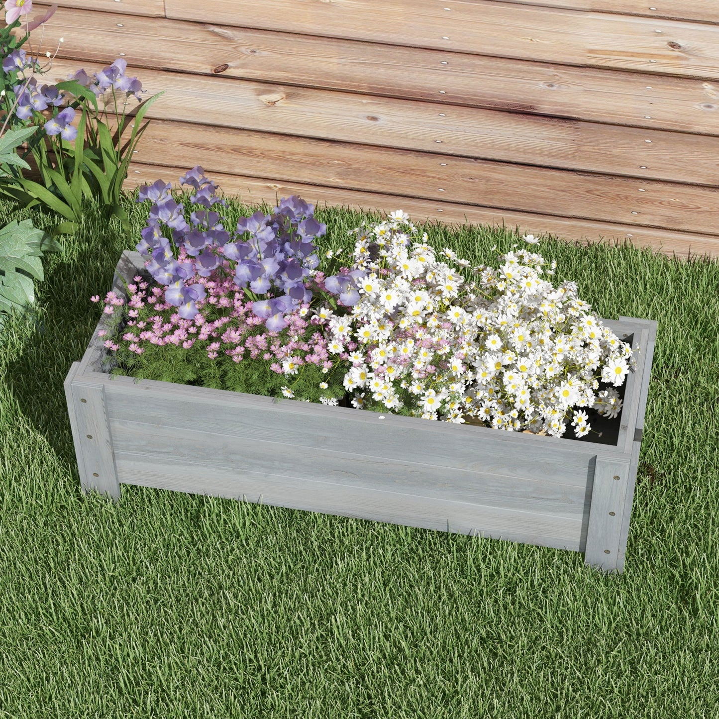 Outsunny 58L Garden Raised Bed Planter Fir Wood Outdoor Patio For Flowers And Vegetables Grey 100 By 36 By 36 Cm