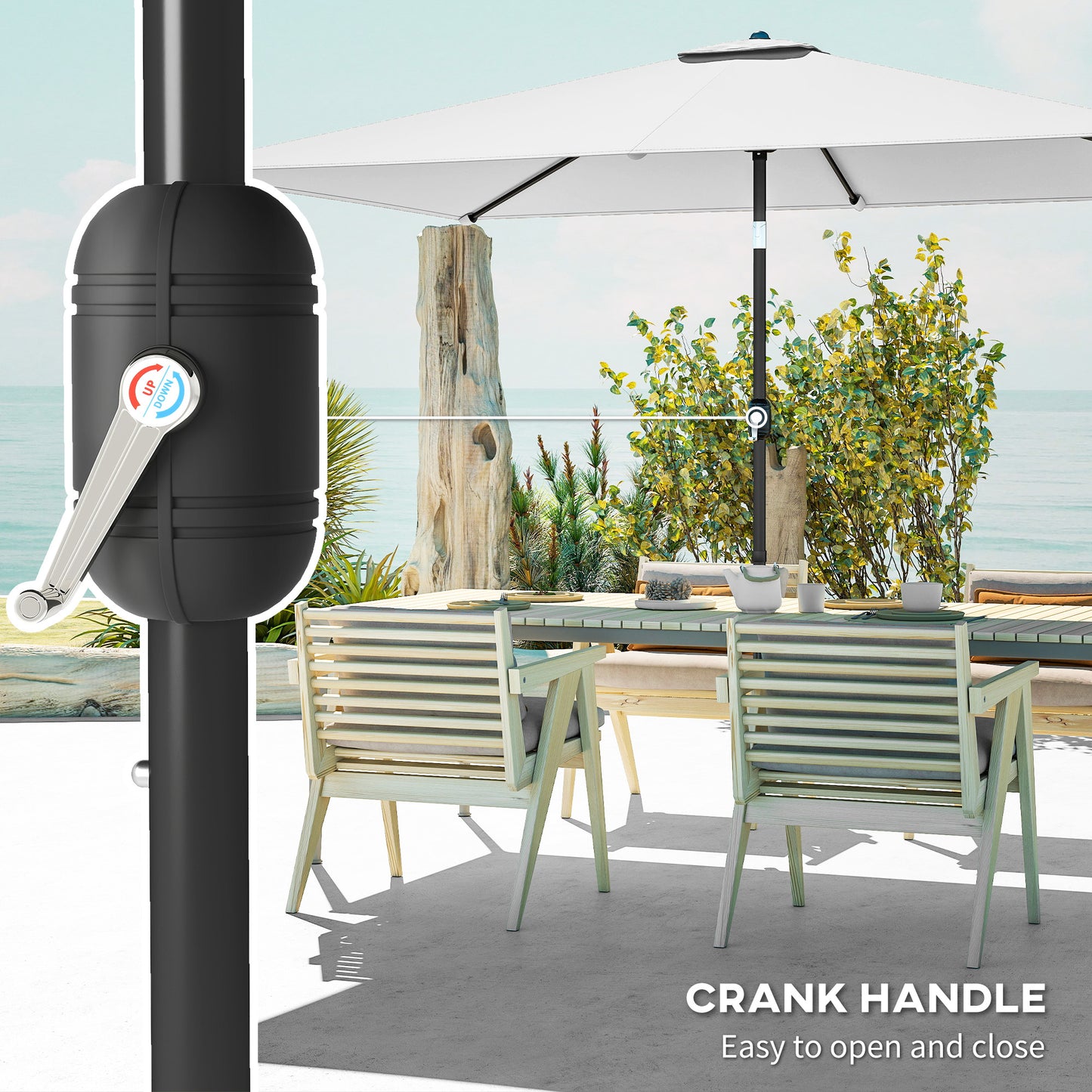 Outsunny Garden Parasol Umbrella With Crank Handle Tilt Function Cream White 180g Polyester Canopy