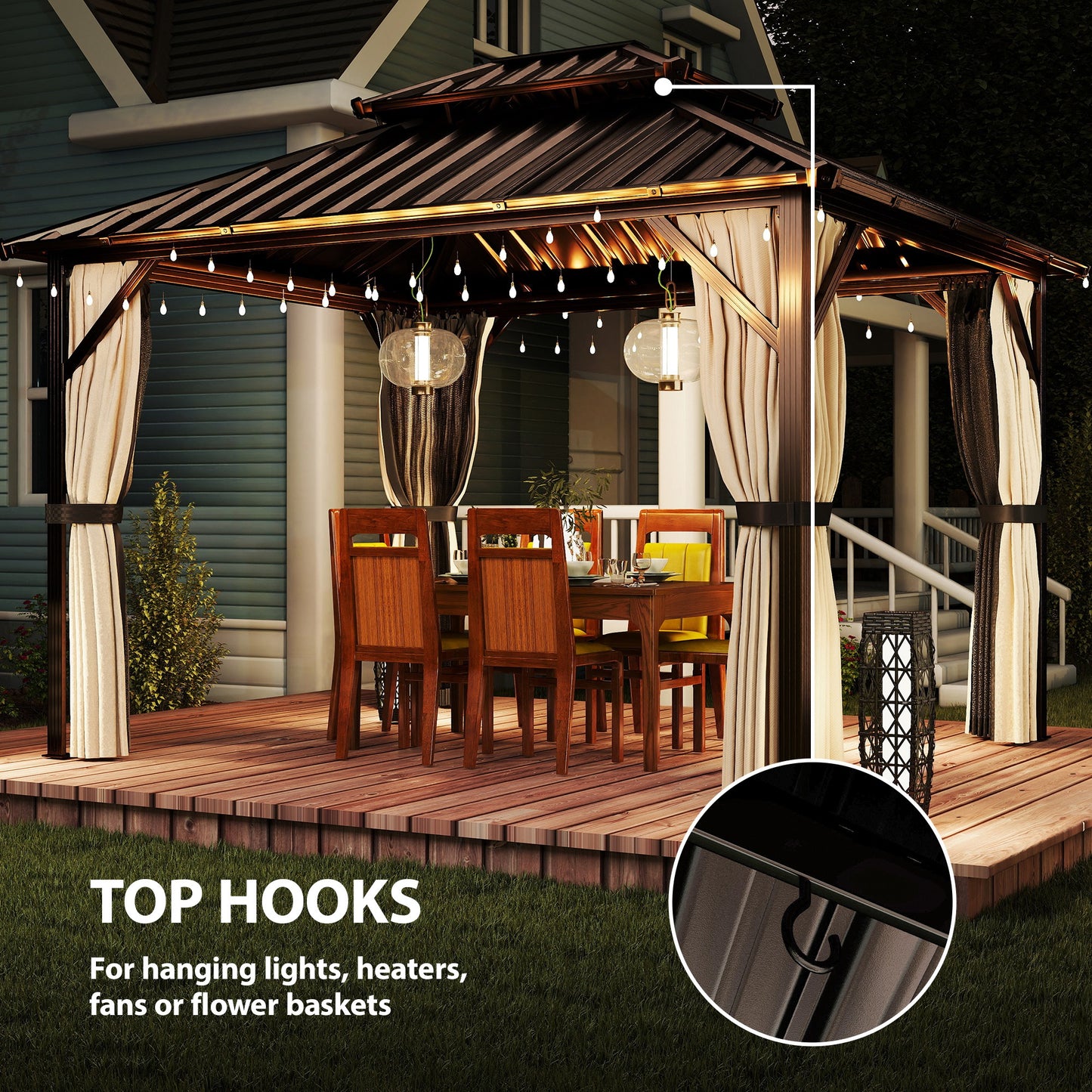 Outsunny 3x3.6 m Permanent Hardtop Gazebo With UPF50 Plus Double Galvanised Steel Roof Aluminium Frame Brown