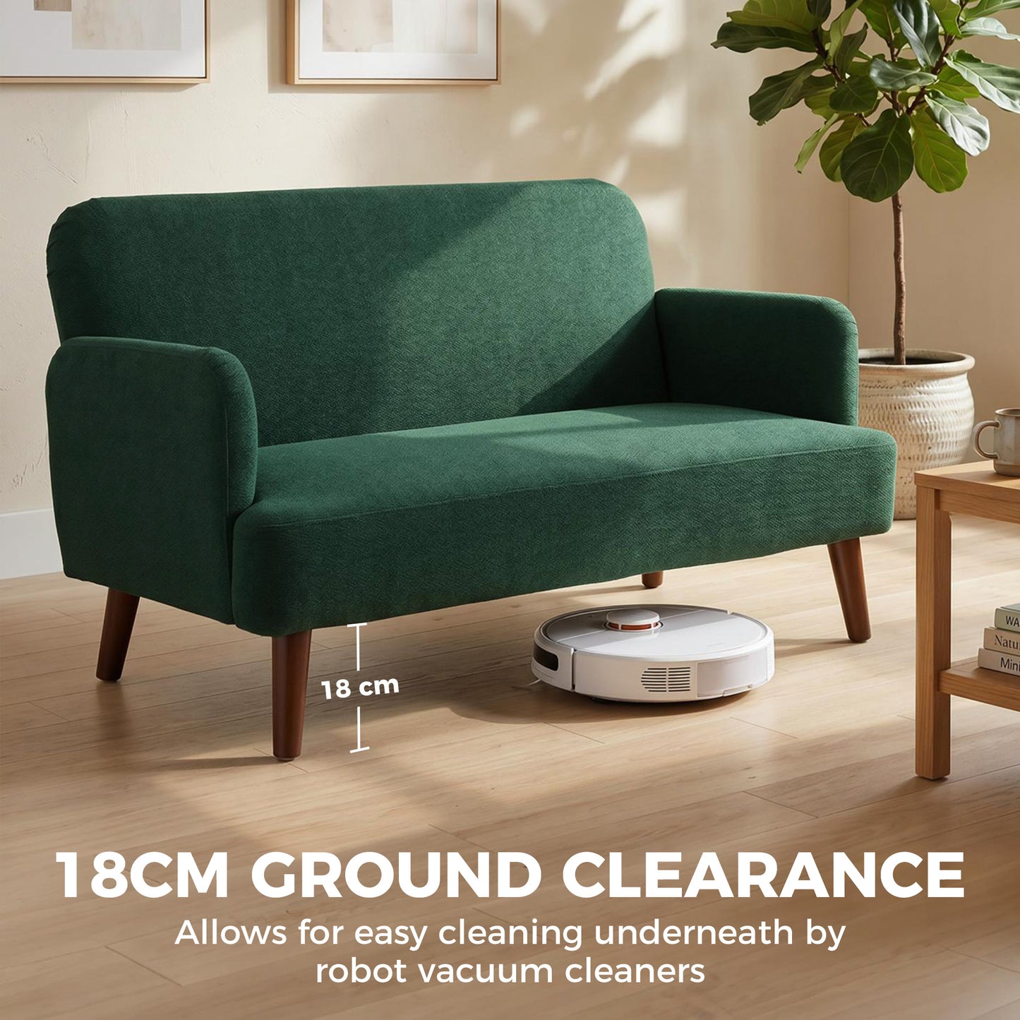 HOMCOM Velvet Feel Fabric 2 Seater Sofa Dark Green With 21cm Thick Padding And Wood Legs