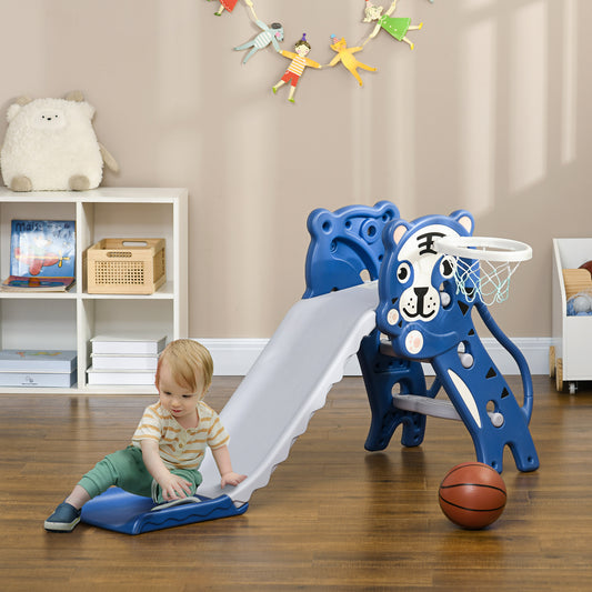 AIYAPLAY Blue Tiger-Themed 2-in-1 Indoor Baby Slide with Basketball Hoop for Ages 18-36 Months - ALL4U RETAILER LTD