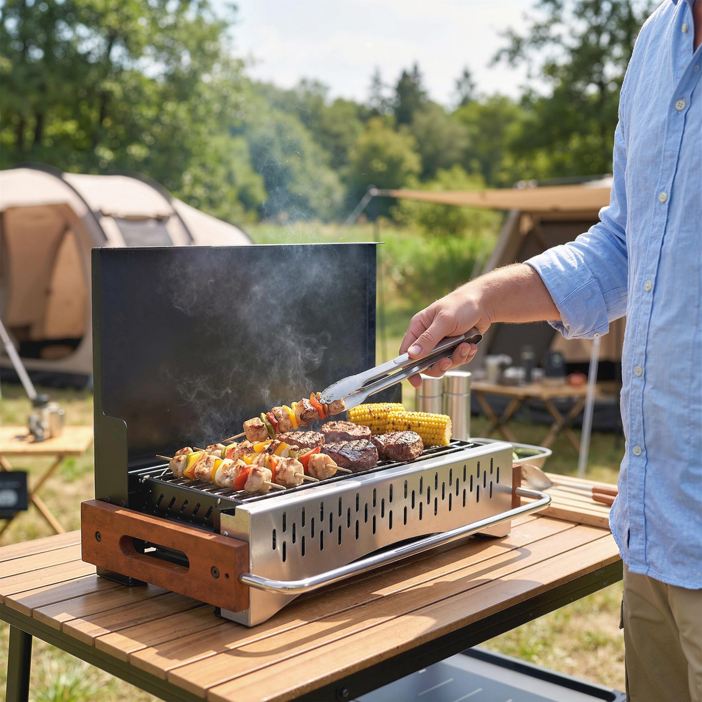 Outsunny Portable Folding Charcoal Barbecue Grill With Removable Charcoal Basin For Camping Picnic Garden Party Black