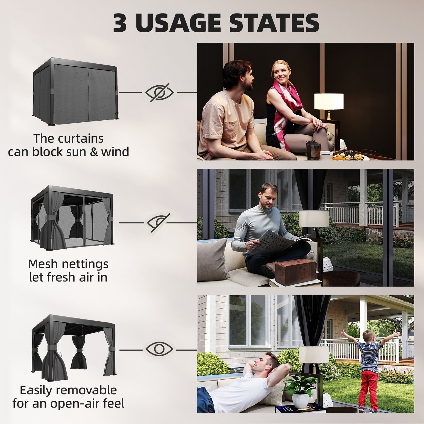 Outsunny 3x3 M Louvered Pergola With Adjustable Metal Roof Aluminum Patio Gazebo With Netting And Curtains Dark Grey