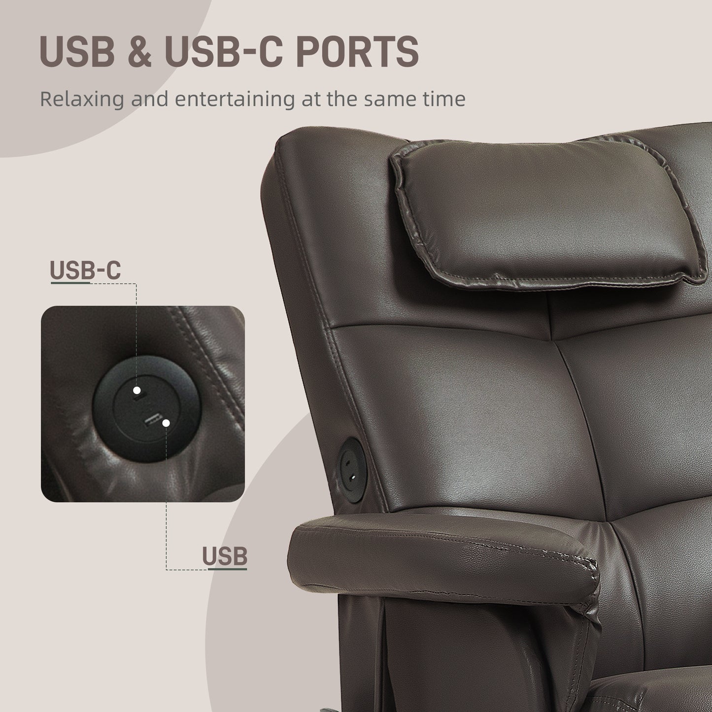 HOMCOM Faux Leather Massage Recliner Chair With Storage Ottoman Brown Adjustable Backrest And Six Massage Points