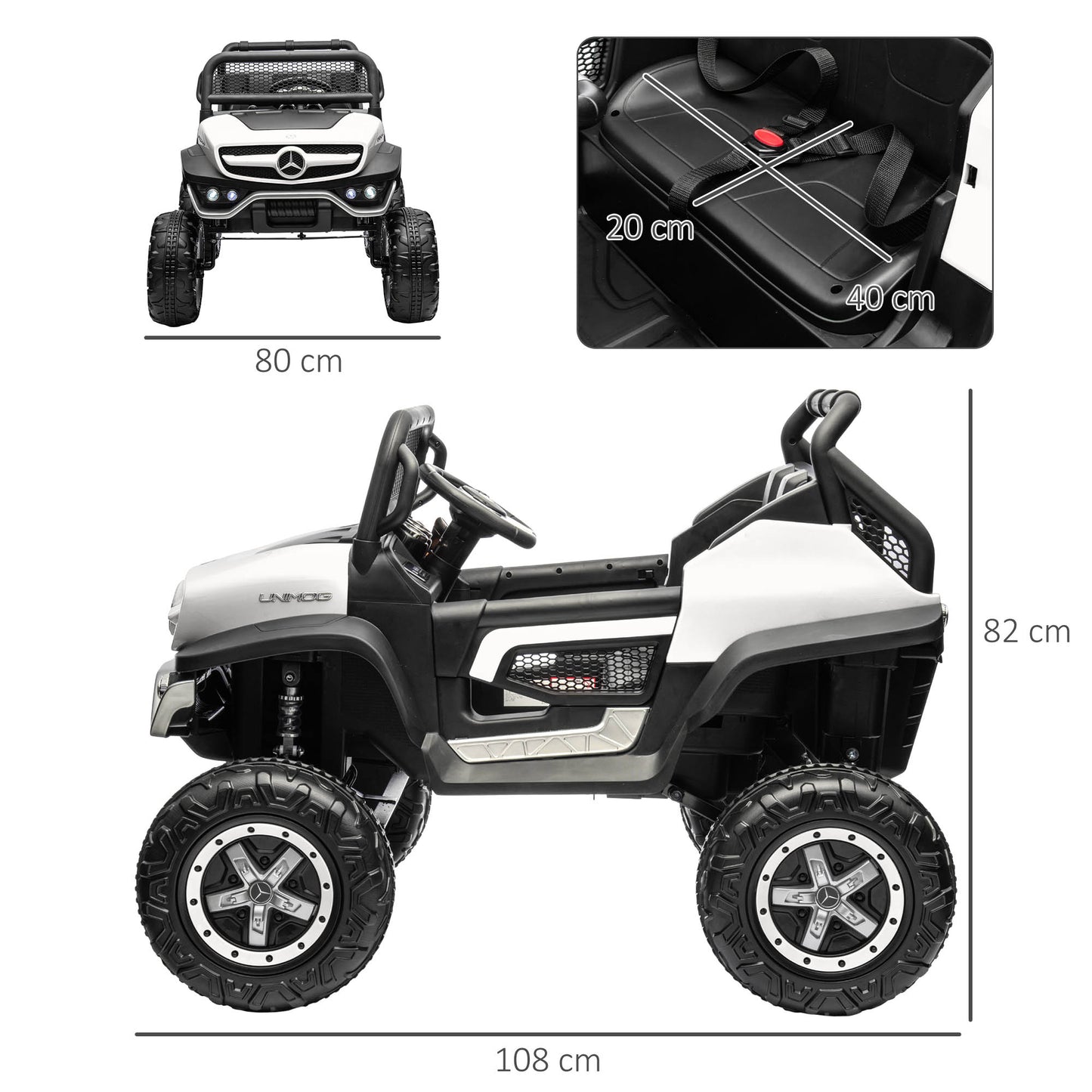 HOMCOM Mercedes-Benz Off-Road Electric Ride-On for Kids: 12V, Remote Control, Lights & Music, White - ALL4U RETAILER LTD