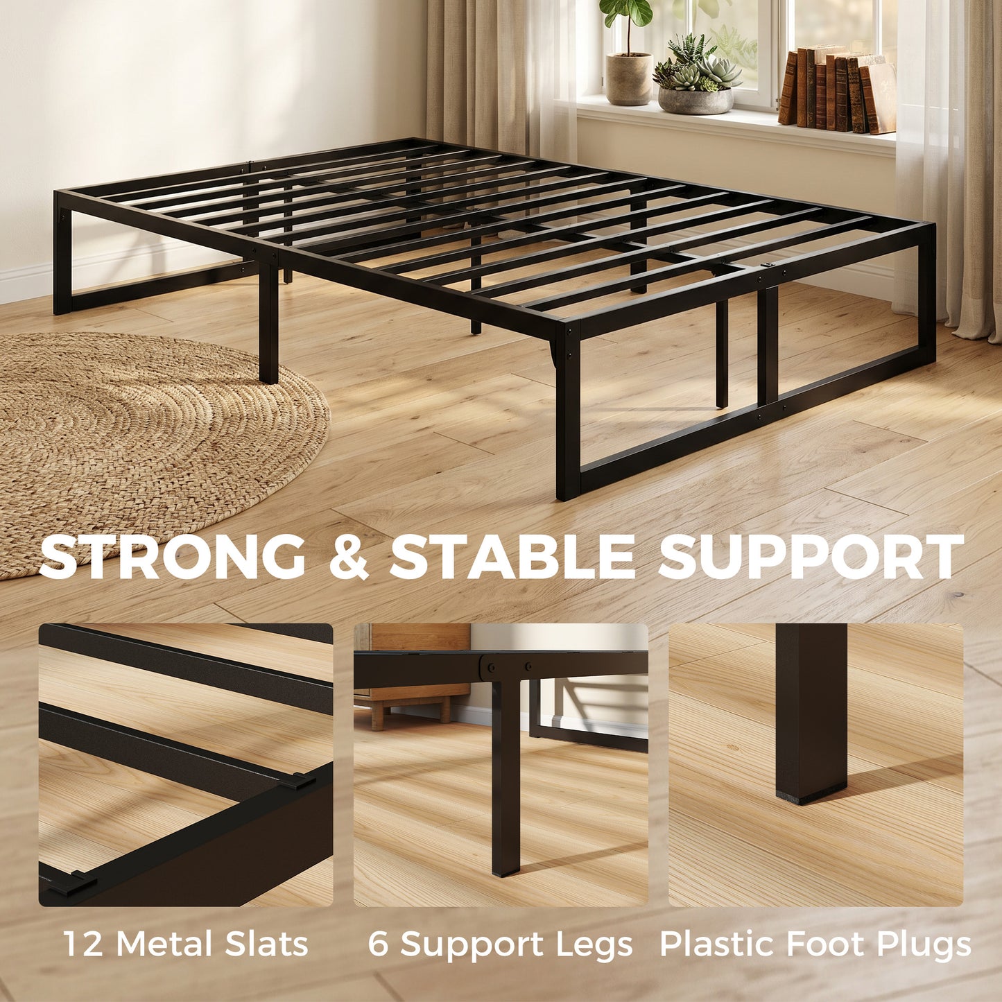 HOMCOM 4Ft Small Double Bed Frame With Underbed Storage And Steel Slat Support 32.5 Cm Height Noise Free Black