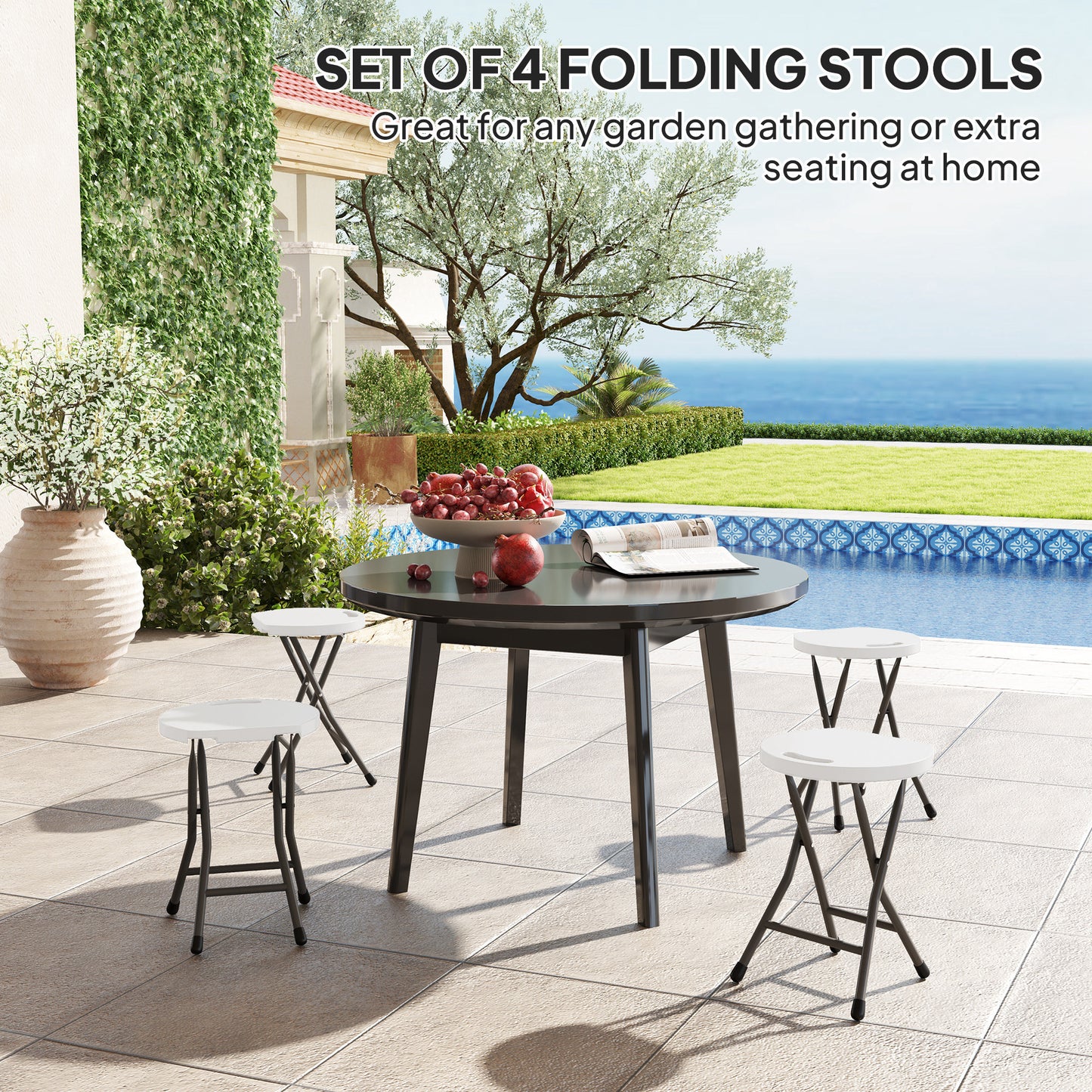 Outsunny Set Of Four Folding Carry Stools White For Garden Camping Lightweight And Portable