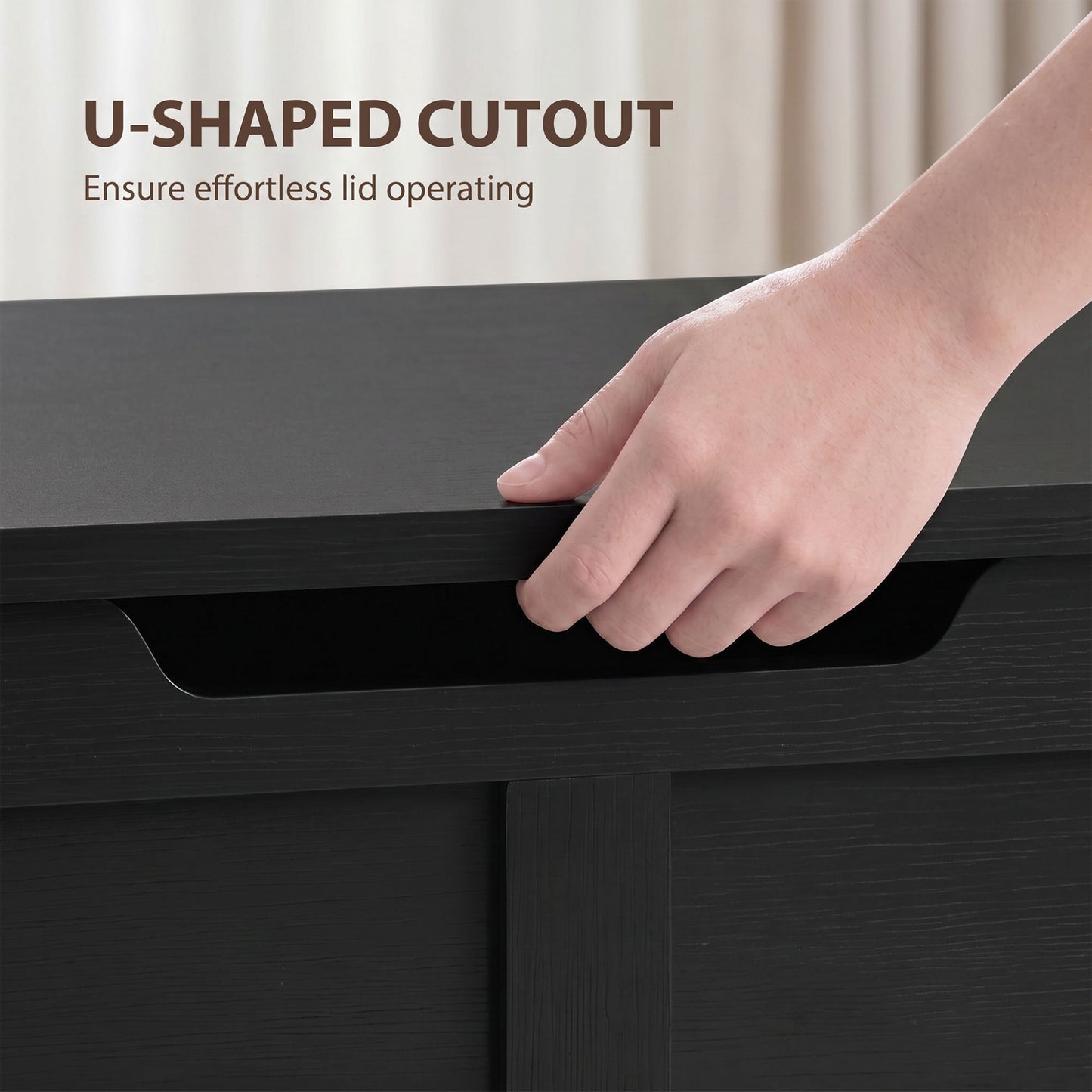 HOMCOM 100L Storage Box Bench With Safety Hinge Black Wood Effect Chest For Living Room