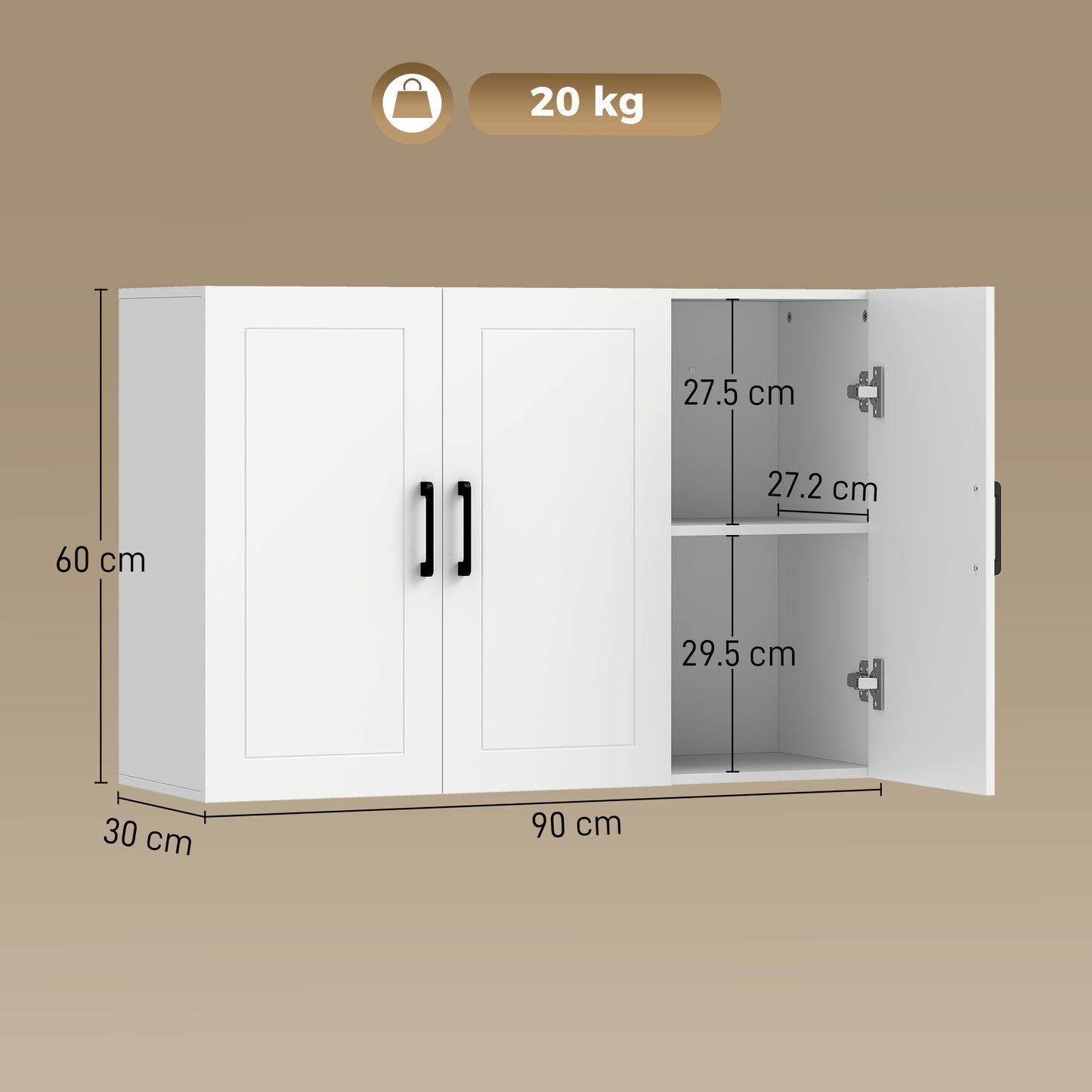 HOMCOM White Wall Cabinet For Bathroom Over Toilet Space Saver With Adjustable Shelves And Soft Close Doors