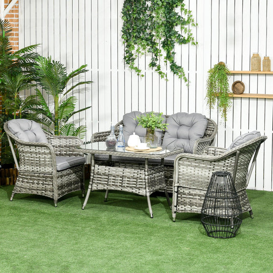Outsunny 4 PCS Rattan Garden Furniture, Padded Cushions Conversation Sofa Set - ALL4U RETAILER LTD