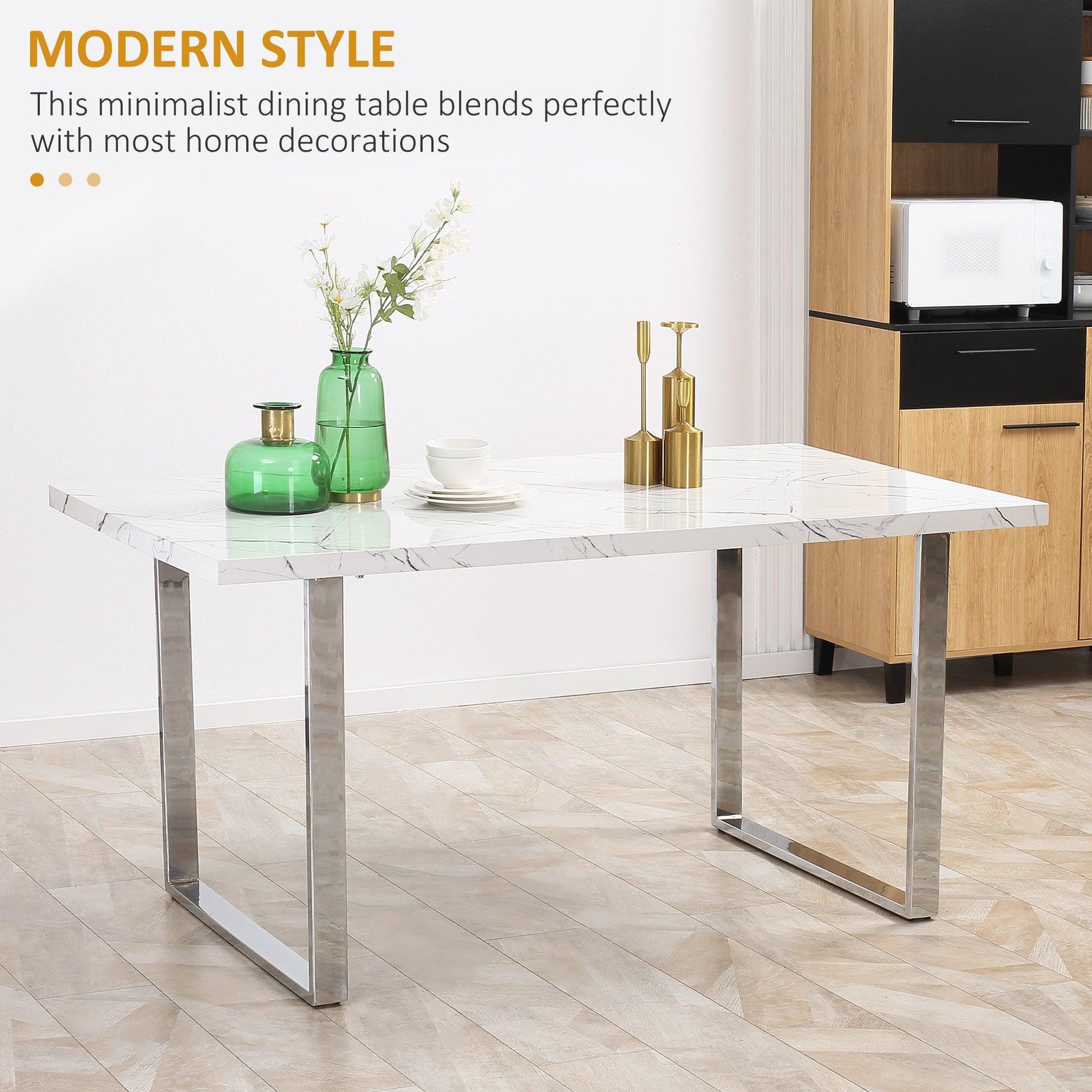 HOMCOM Rectangular Marble Dining Table for 6-8 People, 155cm, White - ALL4U RETAILER LTD