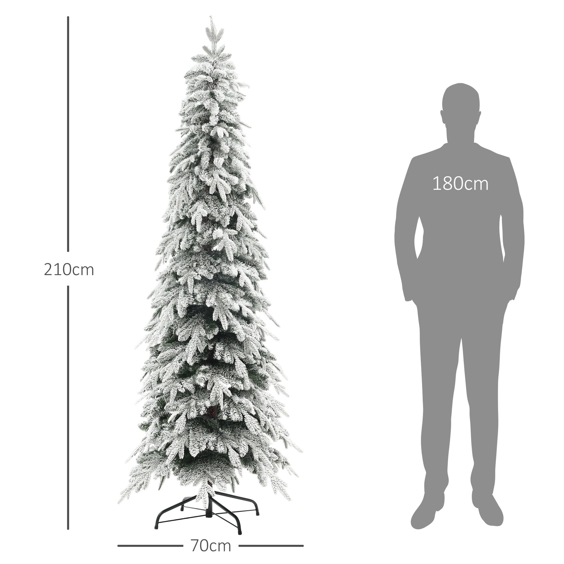 HOMCOM 7ft Snow-Flocked Pencil Christmas Tree with 800 Tips and Auto-Open Design, Perfect for Home and Office Holiday Decor - ALL4U RETAILER LTD