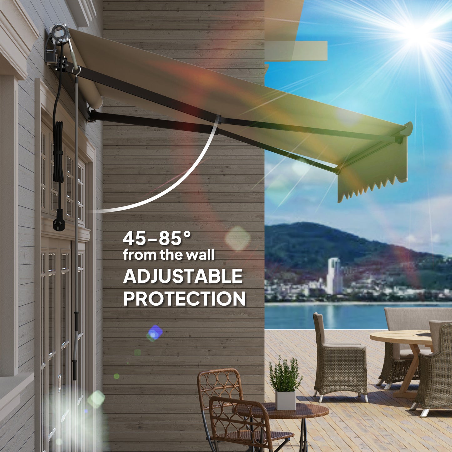 Outsunny 2.5 x 2m Electric Awning With Remote Controller Aluminium Frame Retractable Sun Shade Canopy For Garden