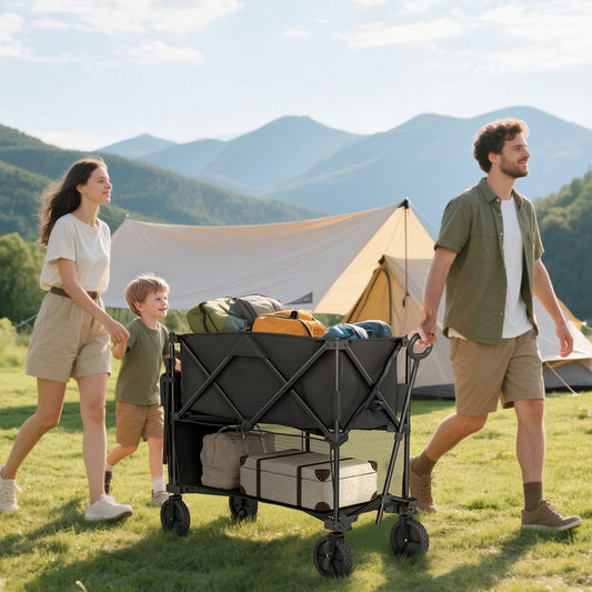 Outsunny Double Deck Folding Festival Wagon on Wheels 200kg 350L Capacity 134cm Extended for Camping Garden Beach