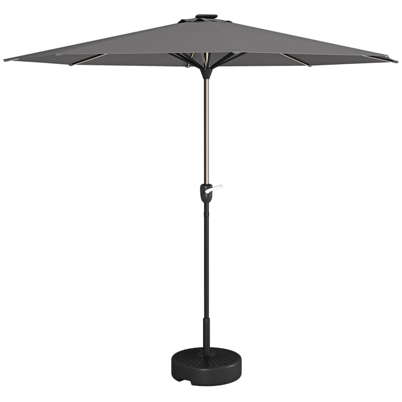 Outsunny Charcoal Grey Garden Parasol with LED Lights, Solar Charged Patio Umbrella - Outdoor Umbrella with Crank Handle for Enhanced Lighting and Convenience