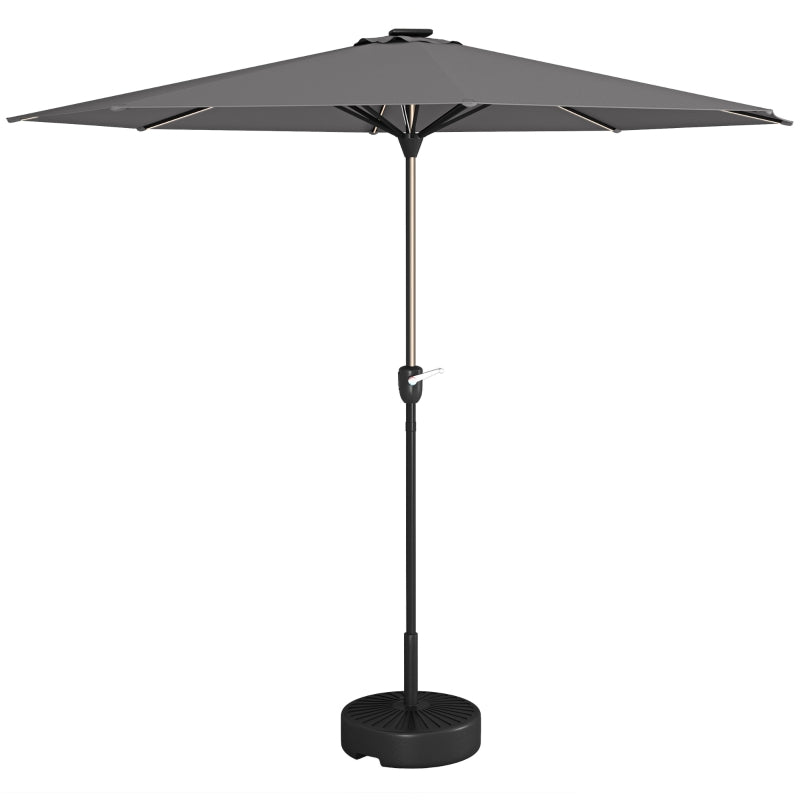 Outsunny Charcoal Grey Garden Parasol with LED Lights, Solar Charged Patio Umbrella - Outdoor Umbrella with Crank Handle for Enhanced Lighting and Convenience - ALL4U RETAILER LTD