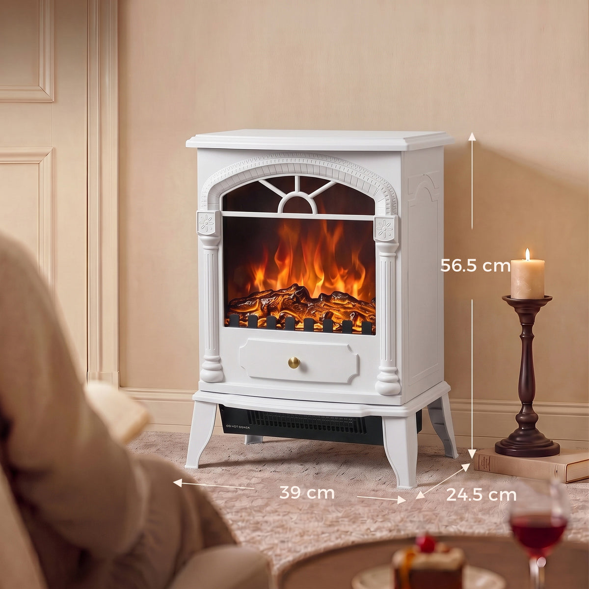 Homcom Freestanding Electric Fireplace With 3D Flame And Thermostat Heater
