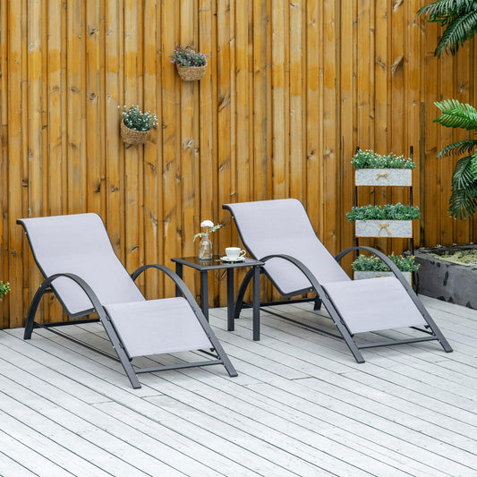 Outsunny 3-Piece Outdoor Lounge Chair Set with Table, Light Grey - Sunbathing Recliner - ALL4U RETAILER LTD