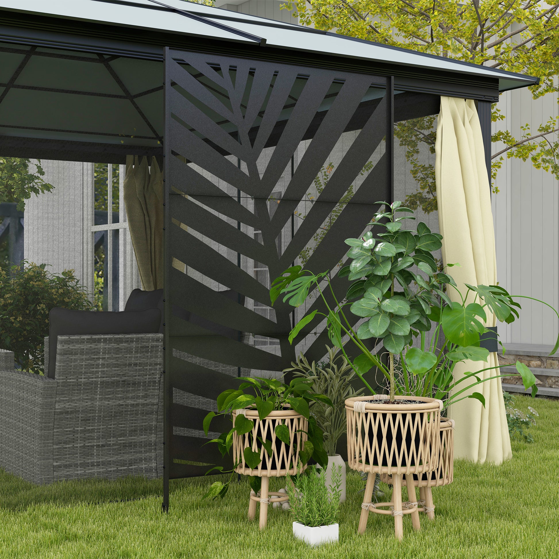 HOMCOM Outdoor Metal Privacy Divider with Leaf Design for Garden and Patio - ALL4U RETAILER LTD