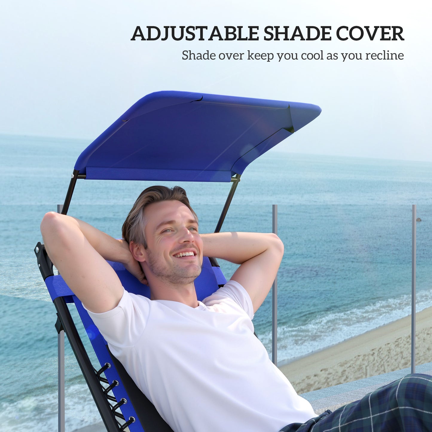 Outsunny Zero Gravity Lounger Chair Folding Recliner With Shade Cover Padded Seat Cup Holder And Headrest Blue