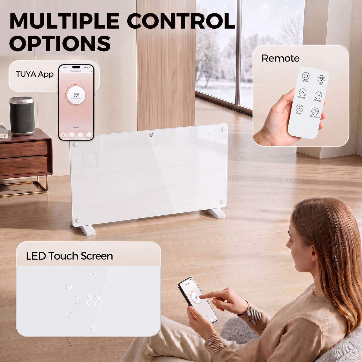 HOMCOM Smart Panel Heater Wall Mounted 2000W With App Control And Timer