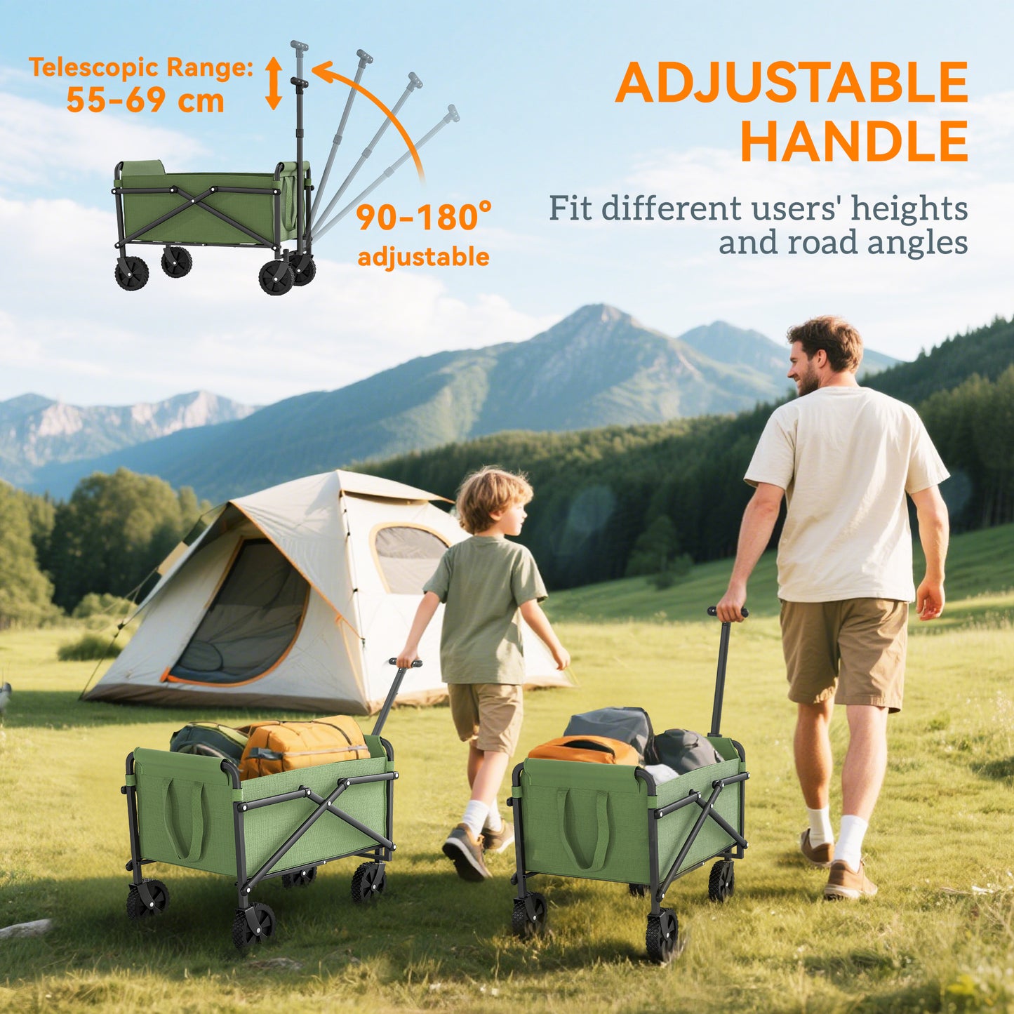Outsunny 41L Festival Trolley On Wheels Compact Garden Folding Trolley Cart 60kg Heavy Duty Collapsible Wagon Green