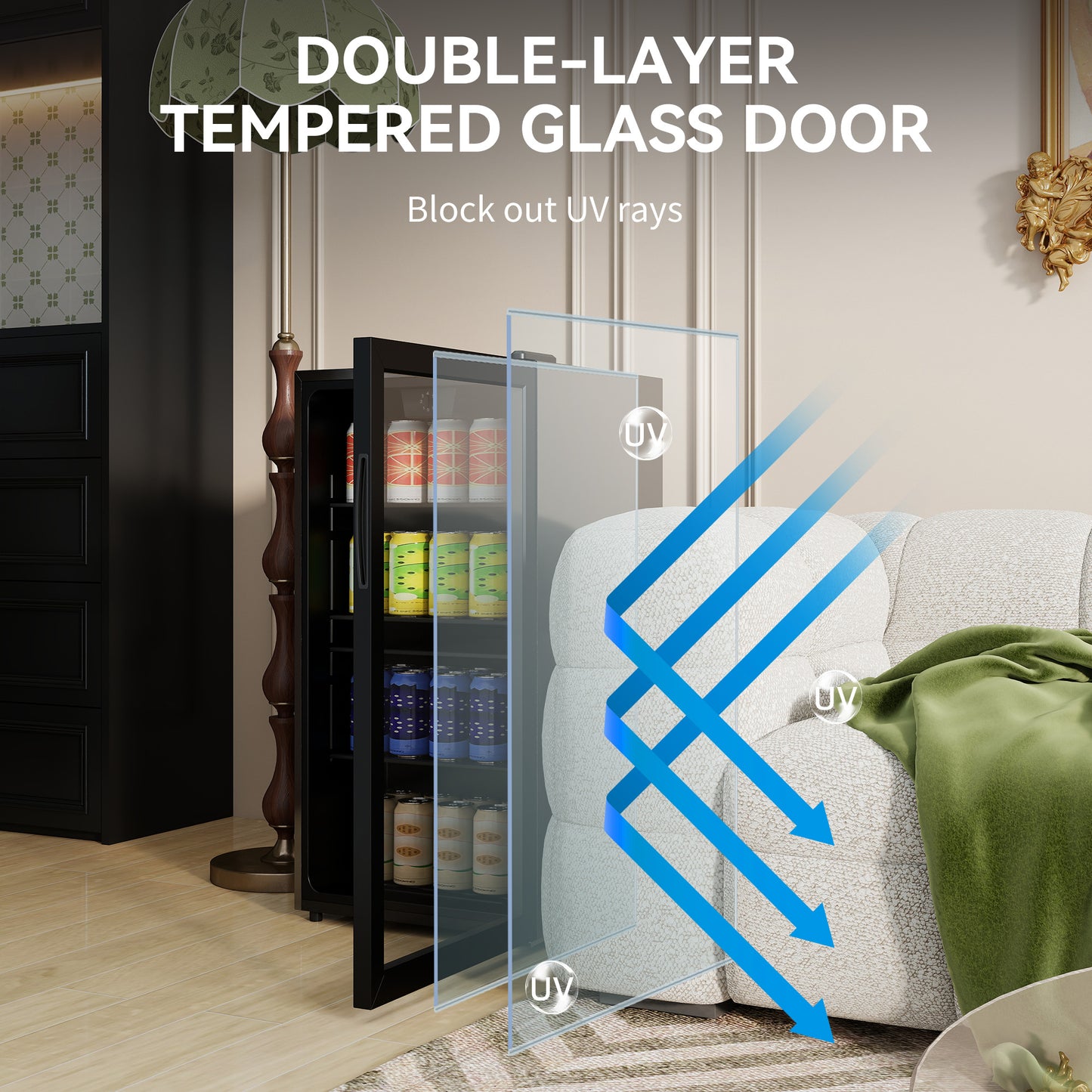 HOMCOM 93L Drinks Fridge 115 Can Capacity Freestanding Beer Fridge With Glass Door LED Light Black