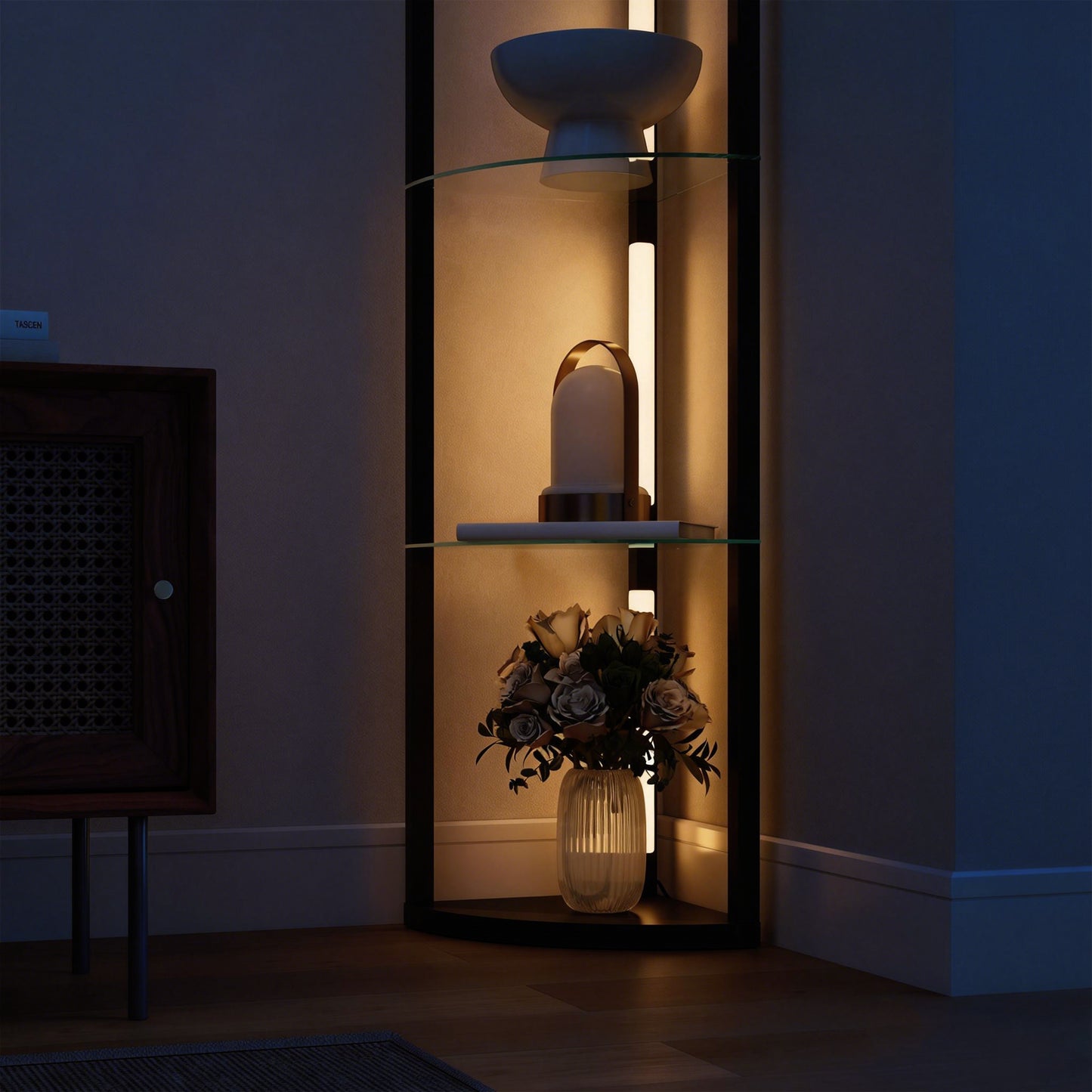 HOMCOM LED Floor Lamp With Shelves Five Tier Frosted Glass Dimmable Standing Lamp With Foot Switch Living Room Black