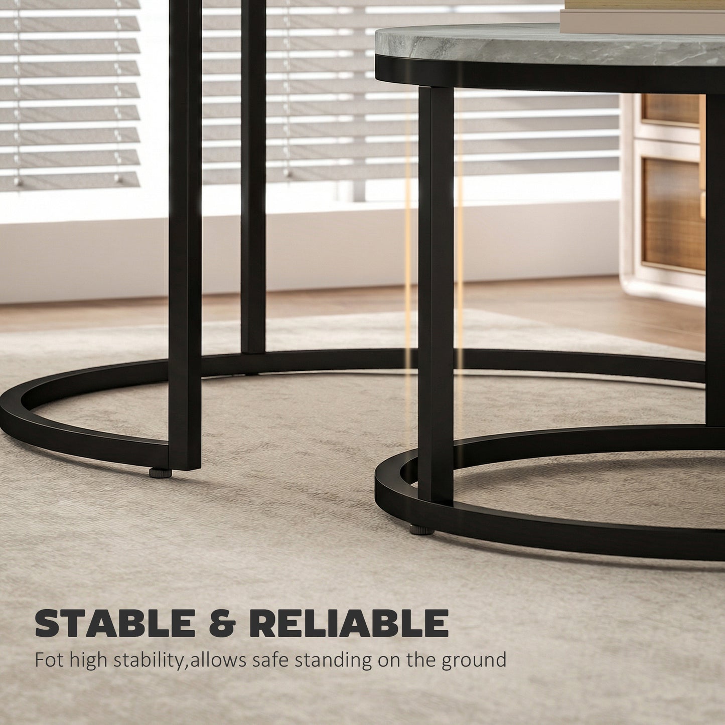 HOMCOM Marble Effect Stacking Tables Set Of Two Grey Nesting Tables For Living Room