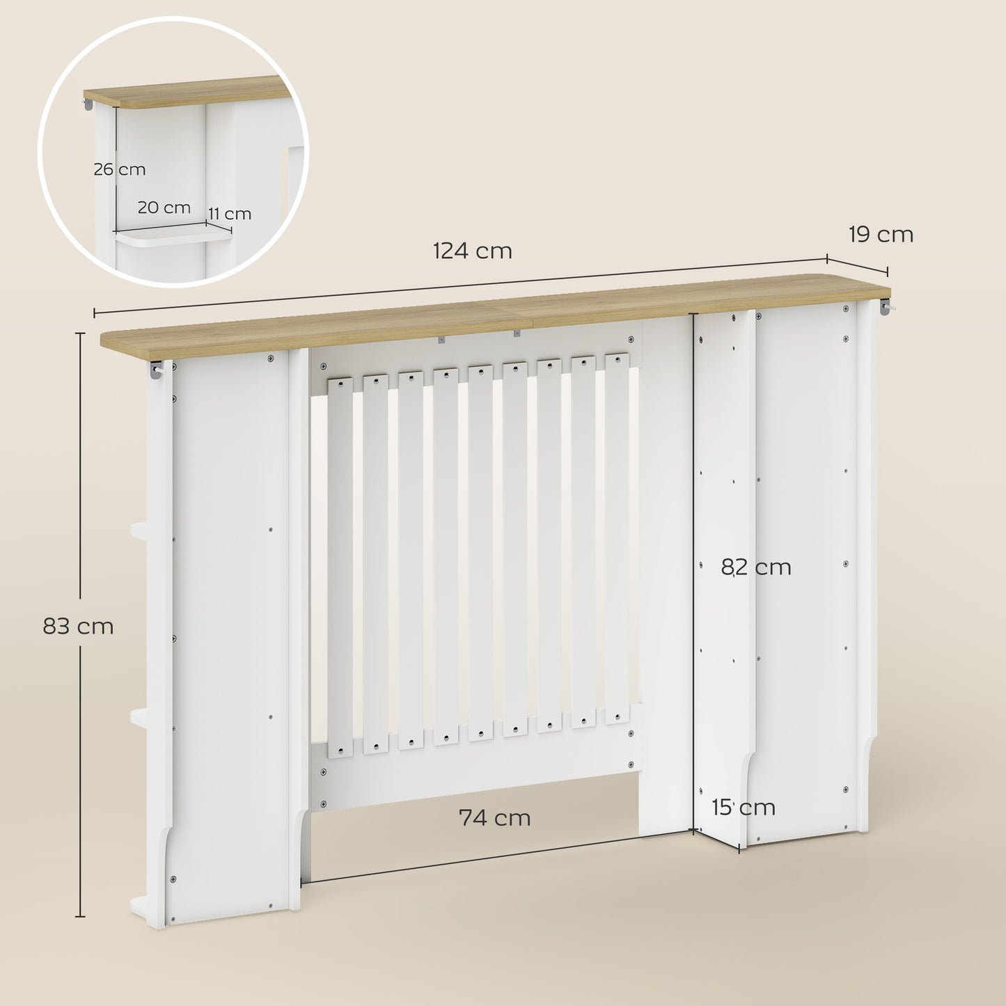 HOMCOM Radiator Cover With Open Storage Shelves Vertical Slatted Cabinet Heater Cover Medium White Living Room Hallway