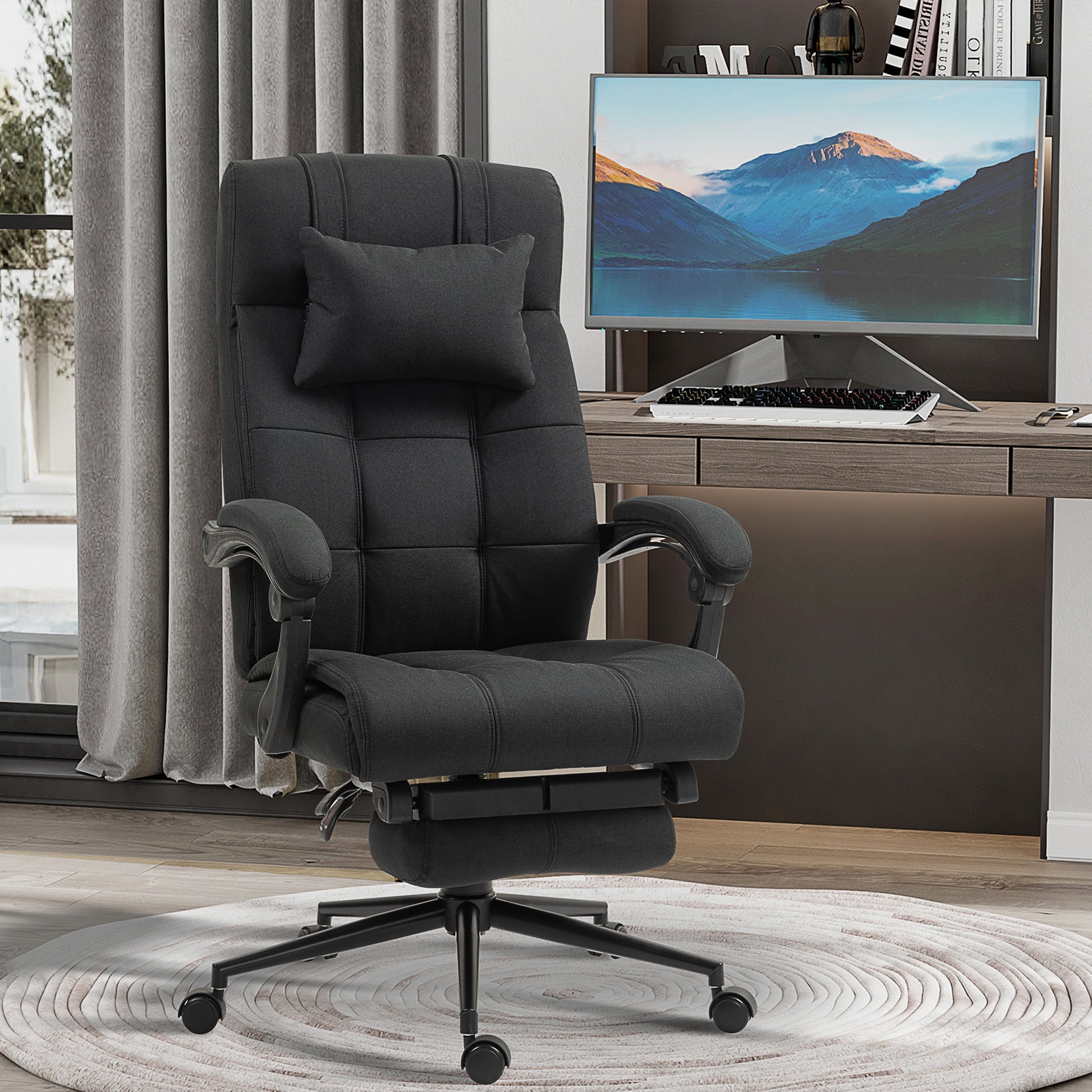 Vinsetto Ergonomic Home Office Chair with Massage Function, Reclining Backrest, Footrest, and Headrest - Black - ALL4U RETAILER LTD