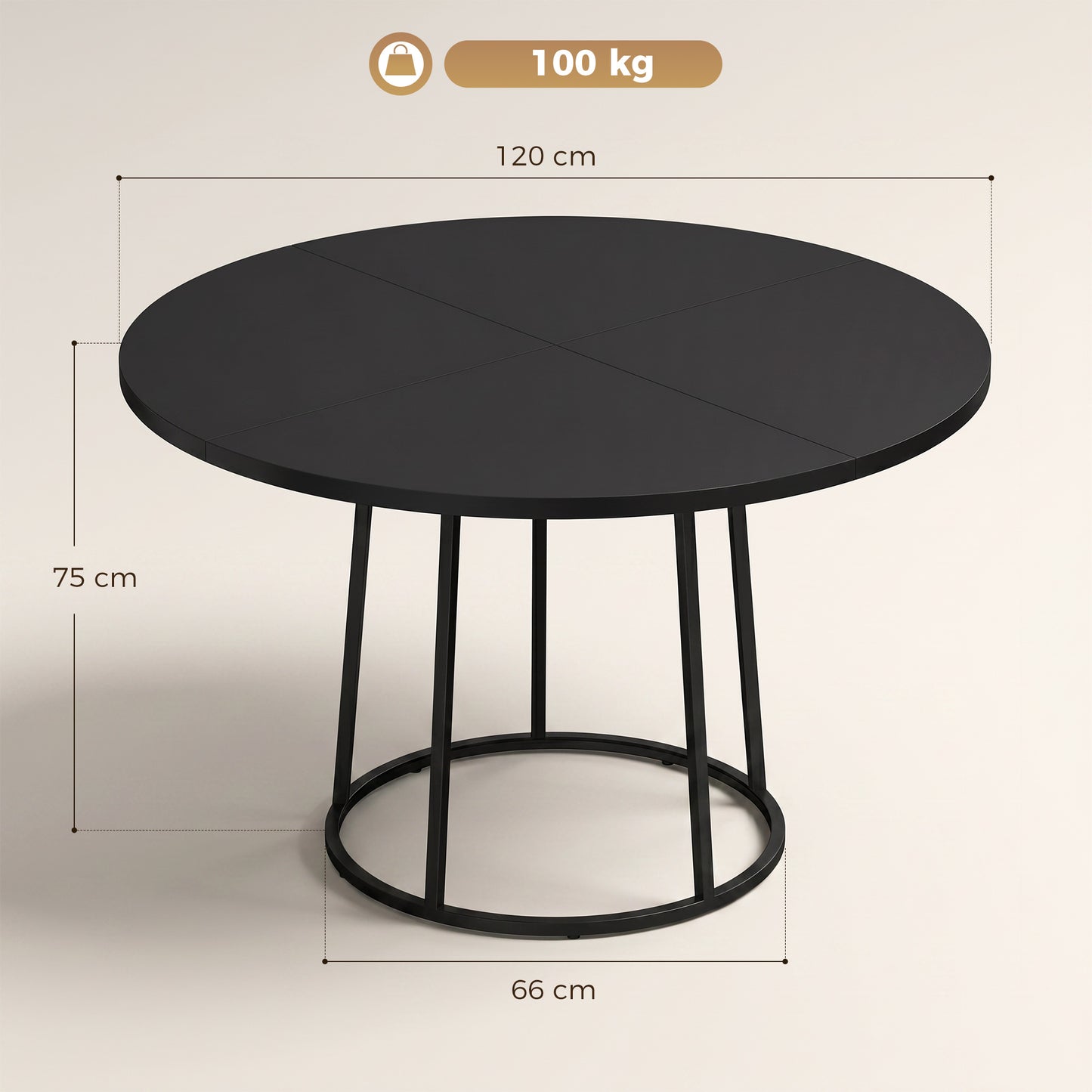 HOMCOM Dining Table Space Saving 120 cm Round Black Spliced Tabletop Featuring Conical Metal Base