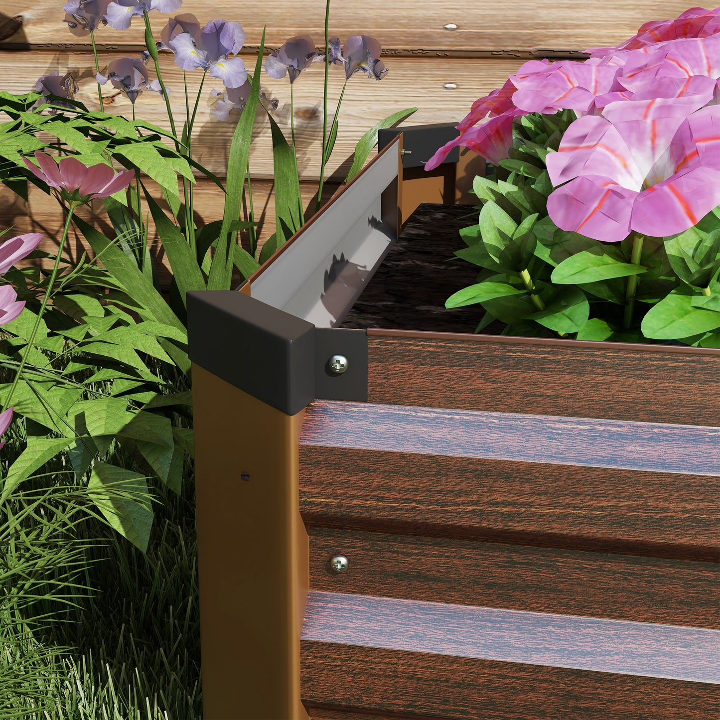 Outsunny 60 by 240cm Galvanised Steel Planter Open Bottom Brown Raised Garden Bed