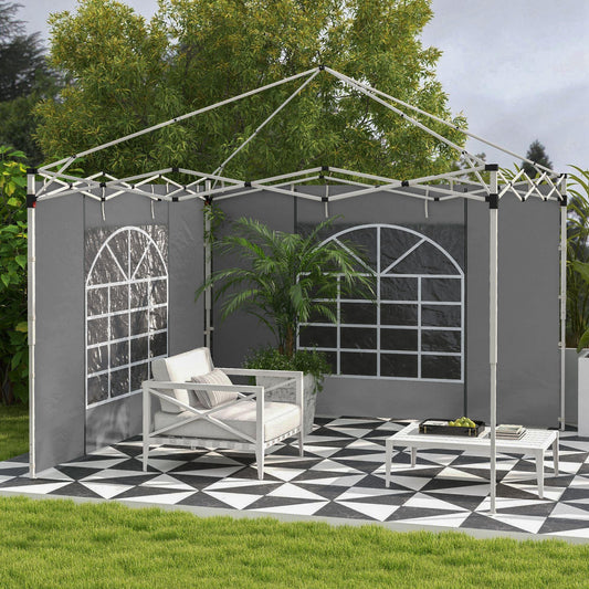 Outsunny Gazebo Side Panels, 2 Pack Sides Replacement, for 3x3(m) or 3x6m Pop Up Gazebo, with Windows and Doors, Light Grey - ALL4U RETAILER LTD
