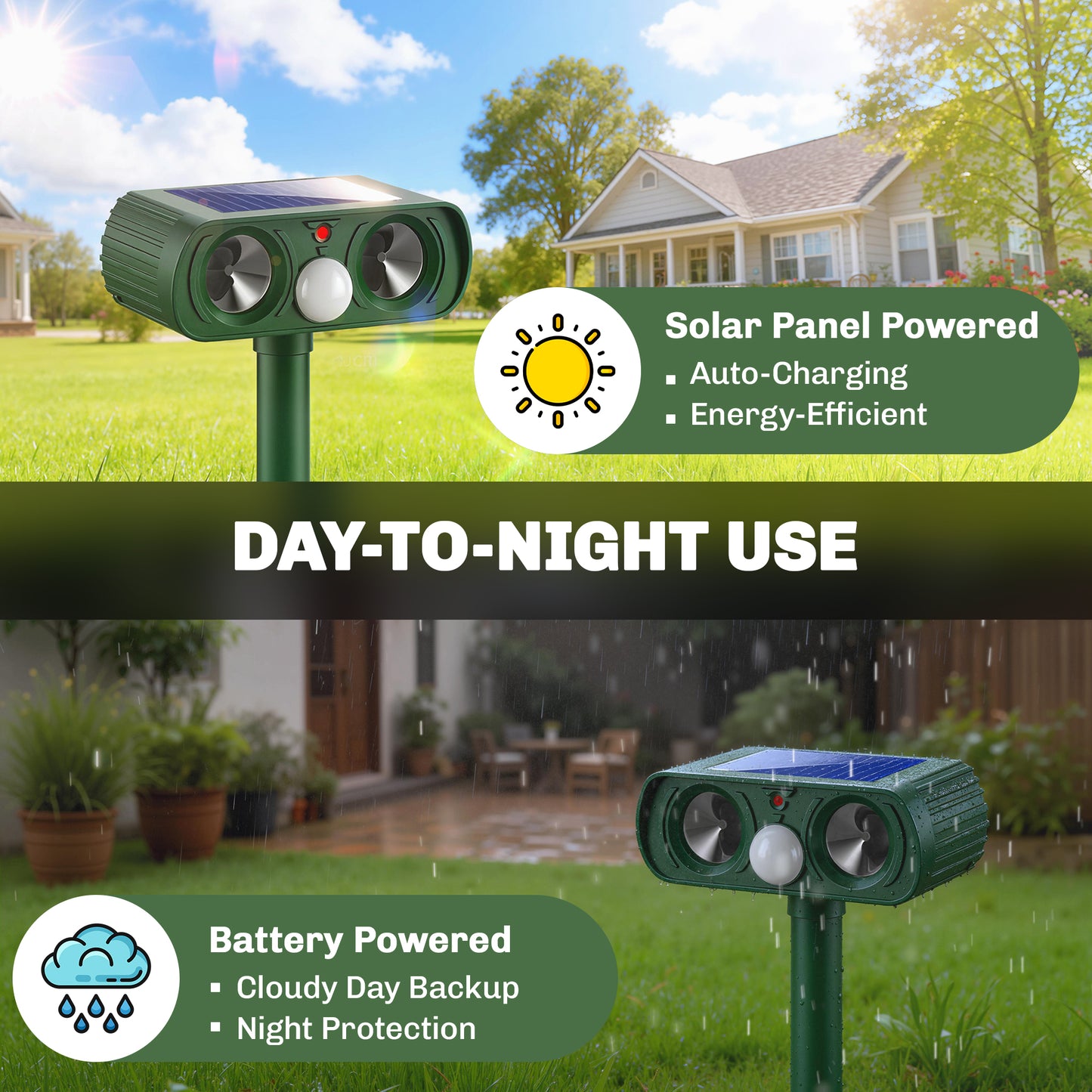 Outsunny Ultrasonic Cat Repellent With PIR Motion Sensor 110 Degree LED Flash Solar Powered Gardens Deterrent UK