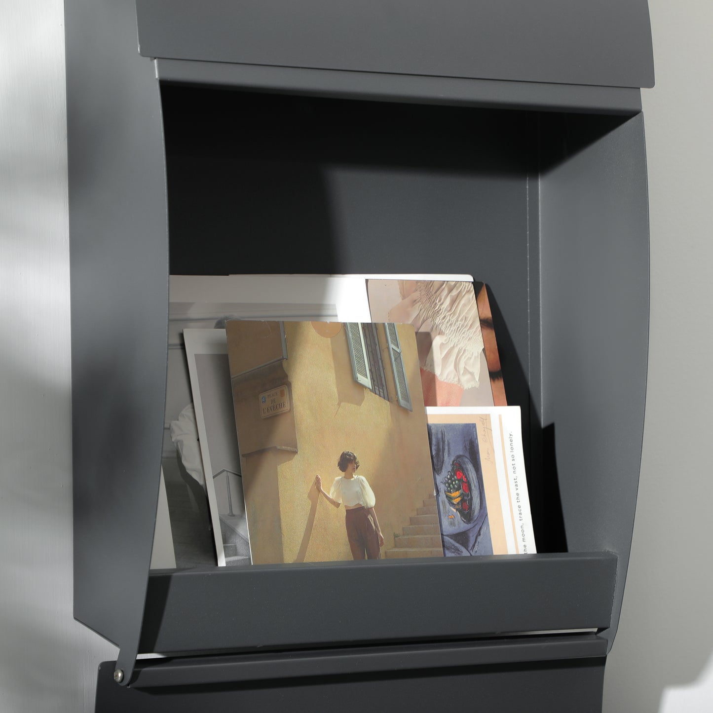 HOMCOM Modern Anthracite Grey Wall Mounted Mailbox with Lock, Viewing Windows, and Nameplate - ALL4U RETAILER LTD