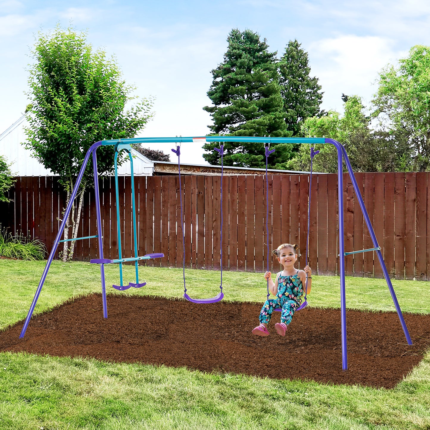 Outsunny Adjustable Height Metal Swing Set with Dual Seats and Glider for Outdoor Fun - ALL4U RETAILER LTD